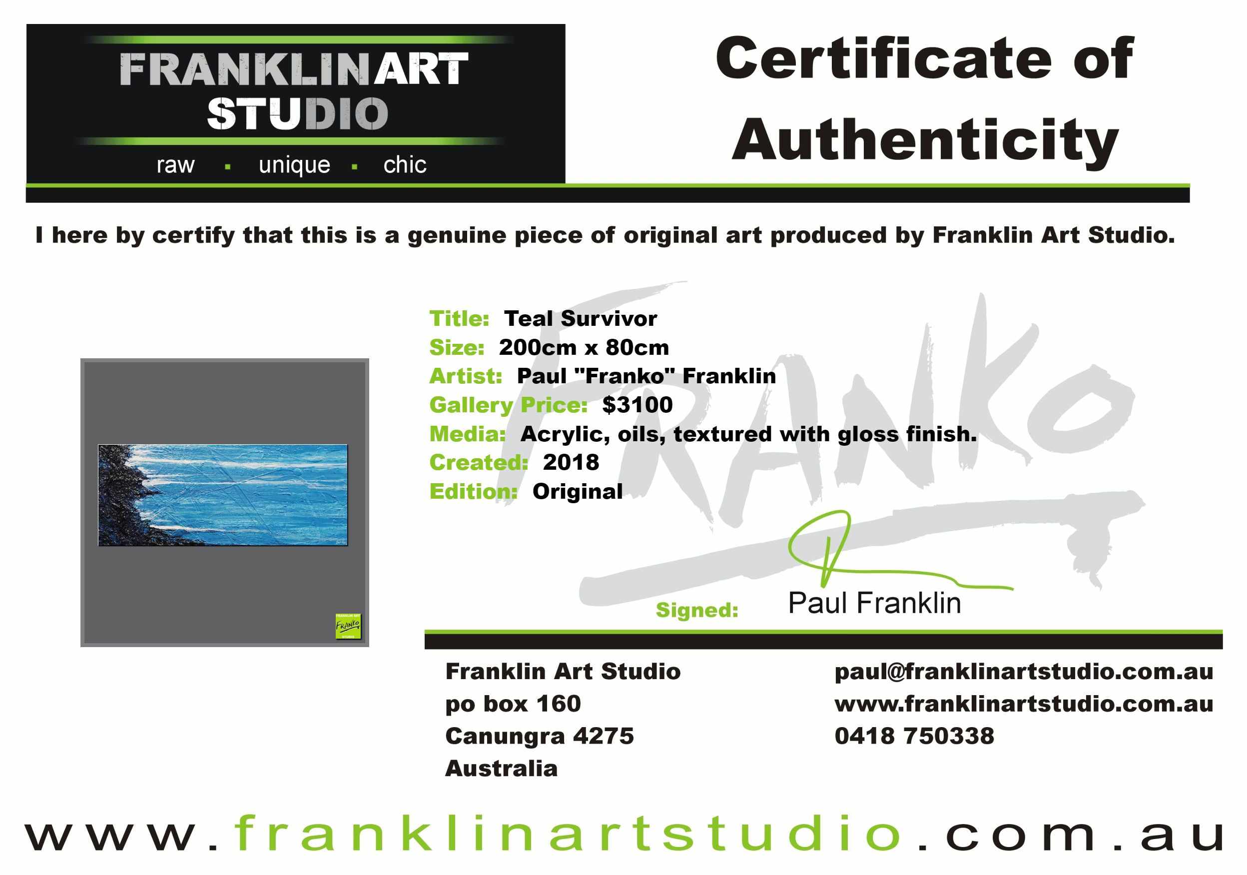 Teal Survivor 200cm x 80cm Blue Black Textured Abstract Painting (SOLD)-Abstract-[Franko Artist]-[Cheryl]-[Wendy]-[Gabriela]-Franklin Art Studio