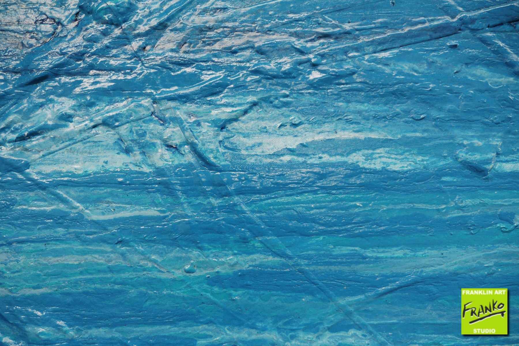 Teal Survivor 200cm x 80cm Blue Black Textured Abstract Painting (SOLD)