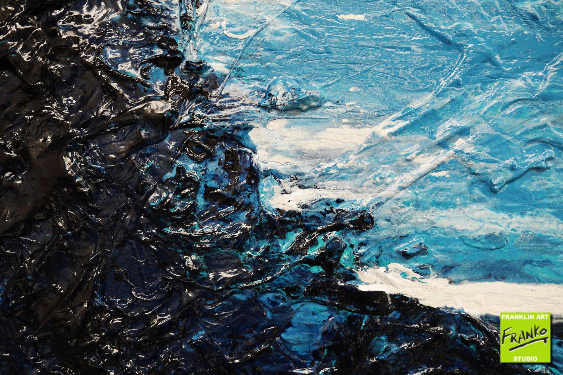 Teal Survivor 200cm x 80cm Blue Black Textured Abstract Painting (SOLD)