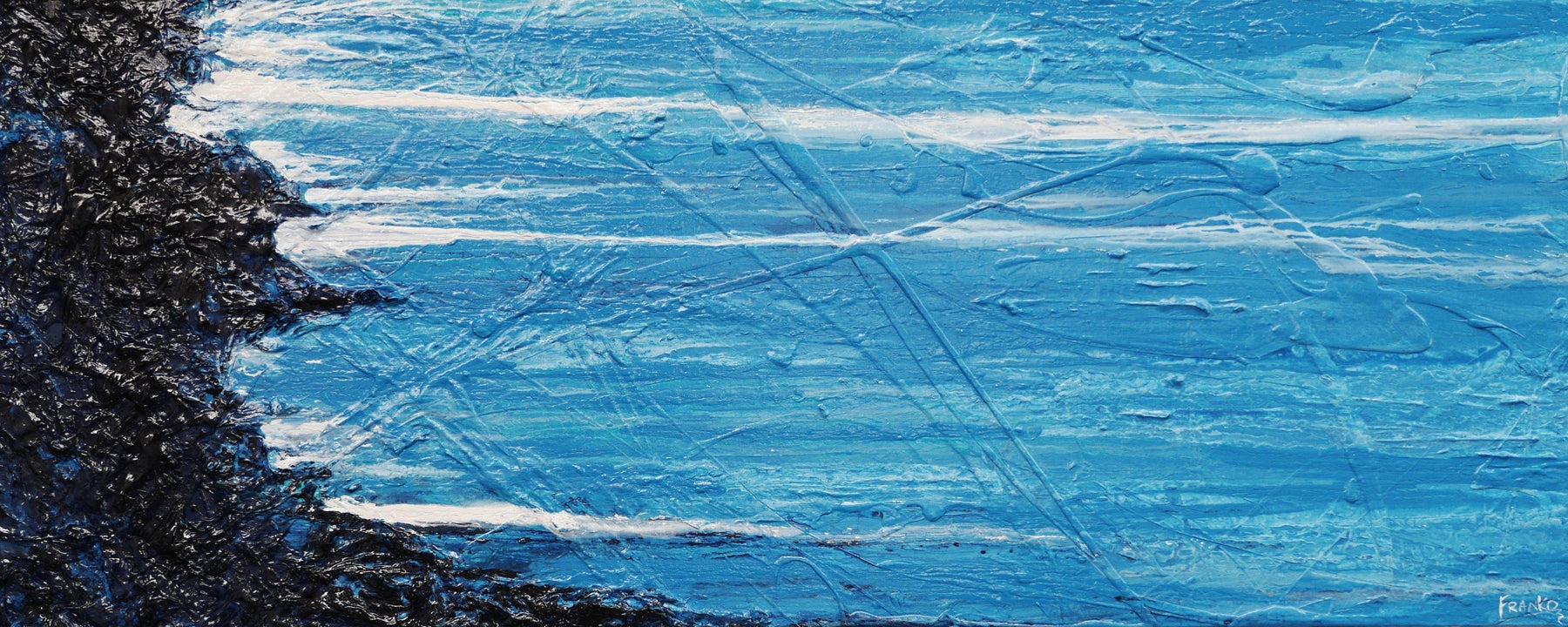 Teal Survivor 200cm x 80cm Blue Black Textured Abstract Painting (SOLD)-Abstract-[Franko ]-[Gallery]-[popular]-[Australia]-Franklin Art Studio