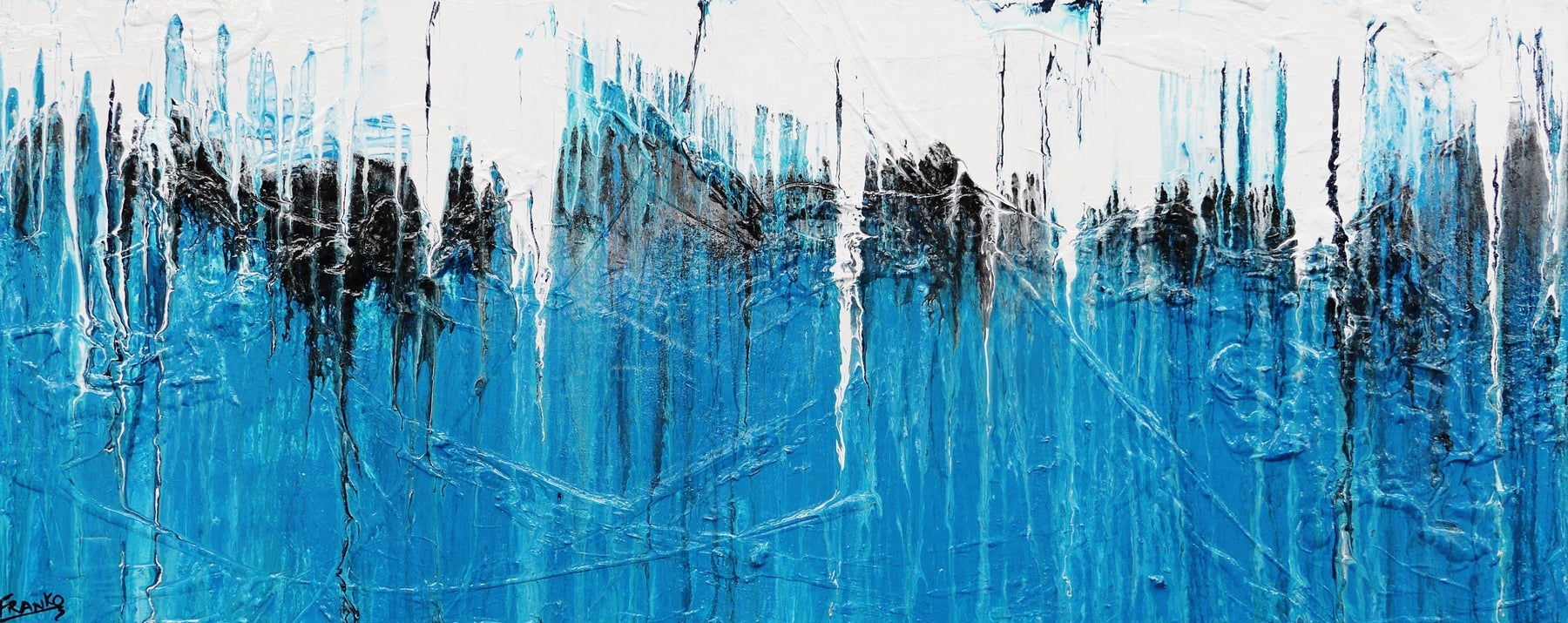 Teal and Ocean 200cm x 80cm Blue Black White Abstract Painting (SOLD)-Abstract-Franko-[Franko]-[Australia_Art]-[Art_Lovers_Australia]-Franklin Art Studio