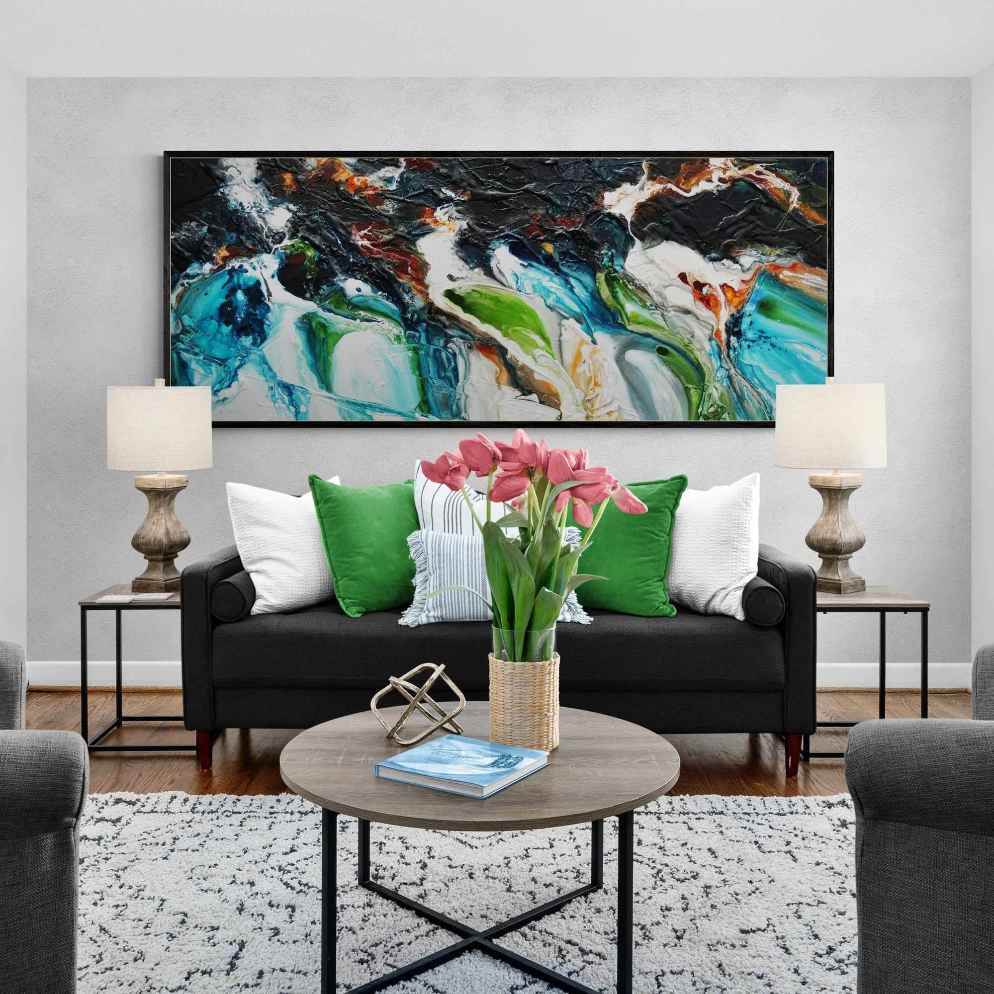 Teal and Oxide Rust 200cm x 80cm Black Teal Green Textured Abstract Painting (SOLD)-Abstract-Franko-[Franko]-[huge_art]-[Australia]-Franklin Art Studio