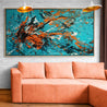 Teal and Tango 190cm x 100cm Teal Orange Textured Abstract Painting (SOLD)-Abstract-Franko-[franko_artist]-[Art]-[interior_design]-Franklin Art Studio