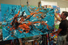 Teal and Tango 190cm x 100cm Teal Orange Textured Abstract Painting (SOLD)-Abstract-Franko-[franko_art]-[beautiful_Art]-[The_Block]-Franklin Art Studio