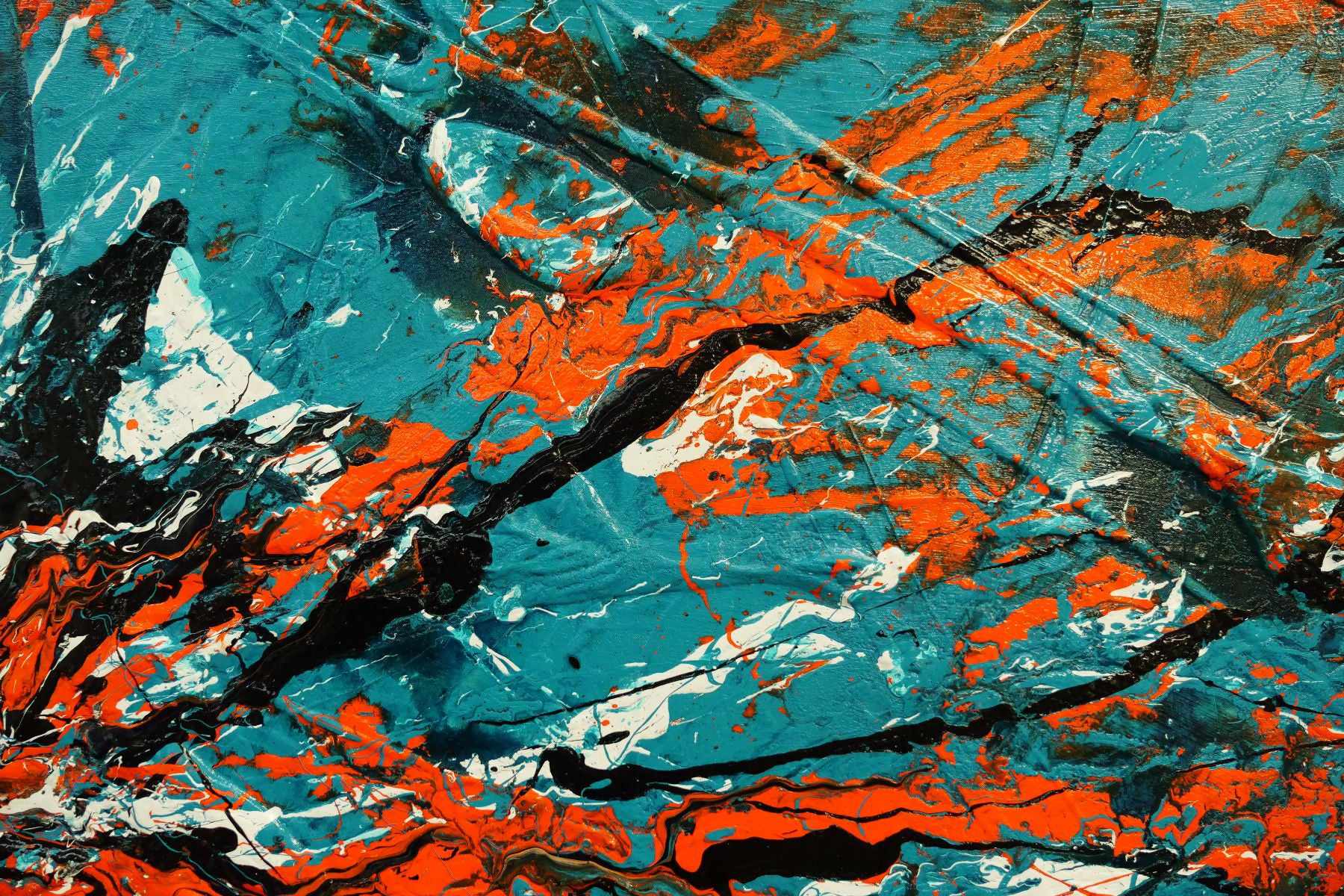 Teal and Tango 190cm x 100cm Teal Orange Textured Abstract Painting (SOLD)