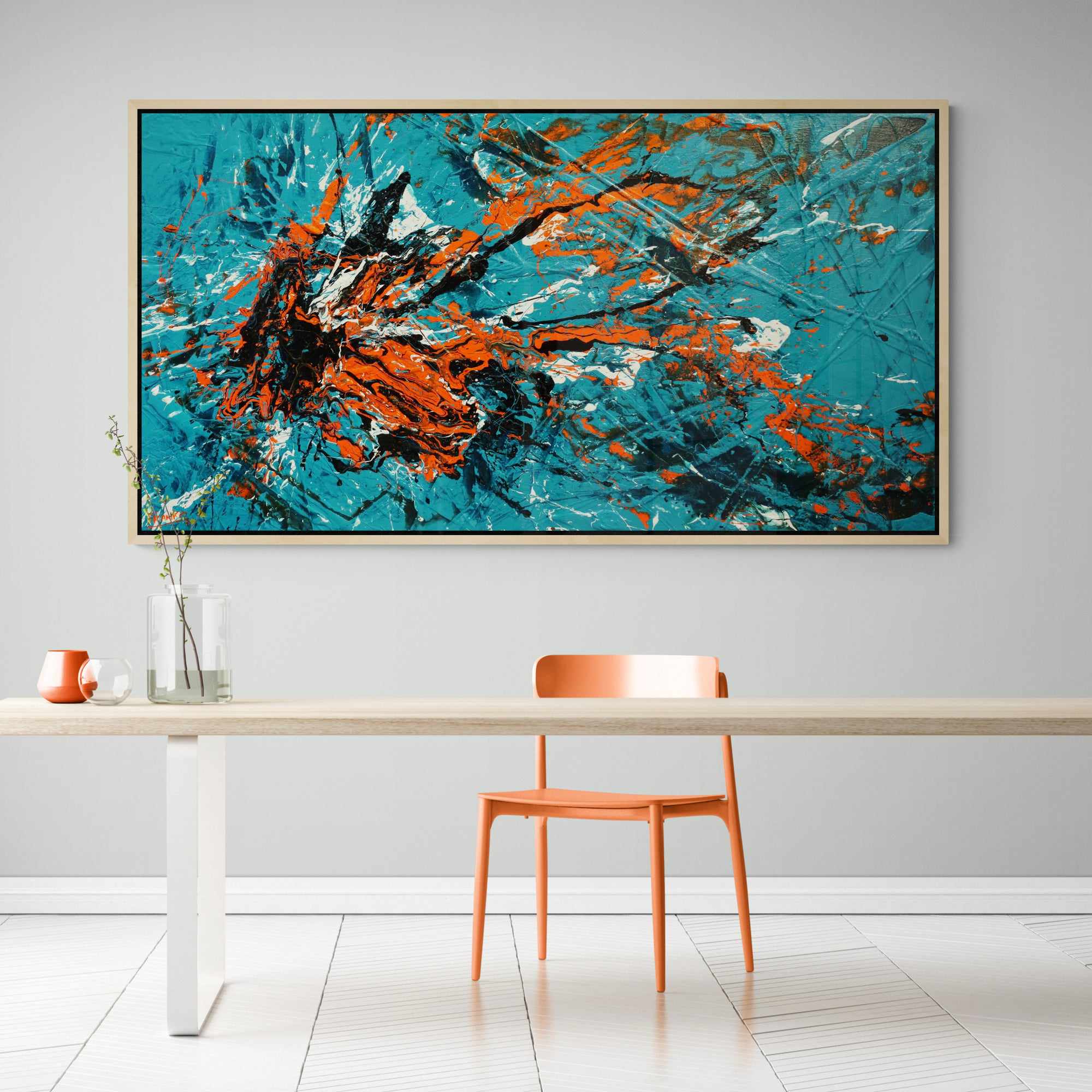 Teal and Tango 190cm x 100cm Teal Orange Textured Abstract Painting (SOLD)-Abstract-Franko-[Franko]-[huge_art]-[Australia]-Franklin Art Studio