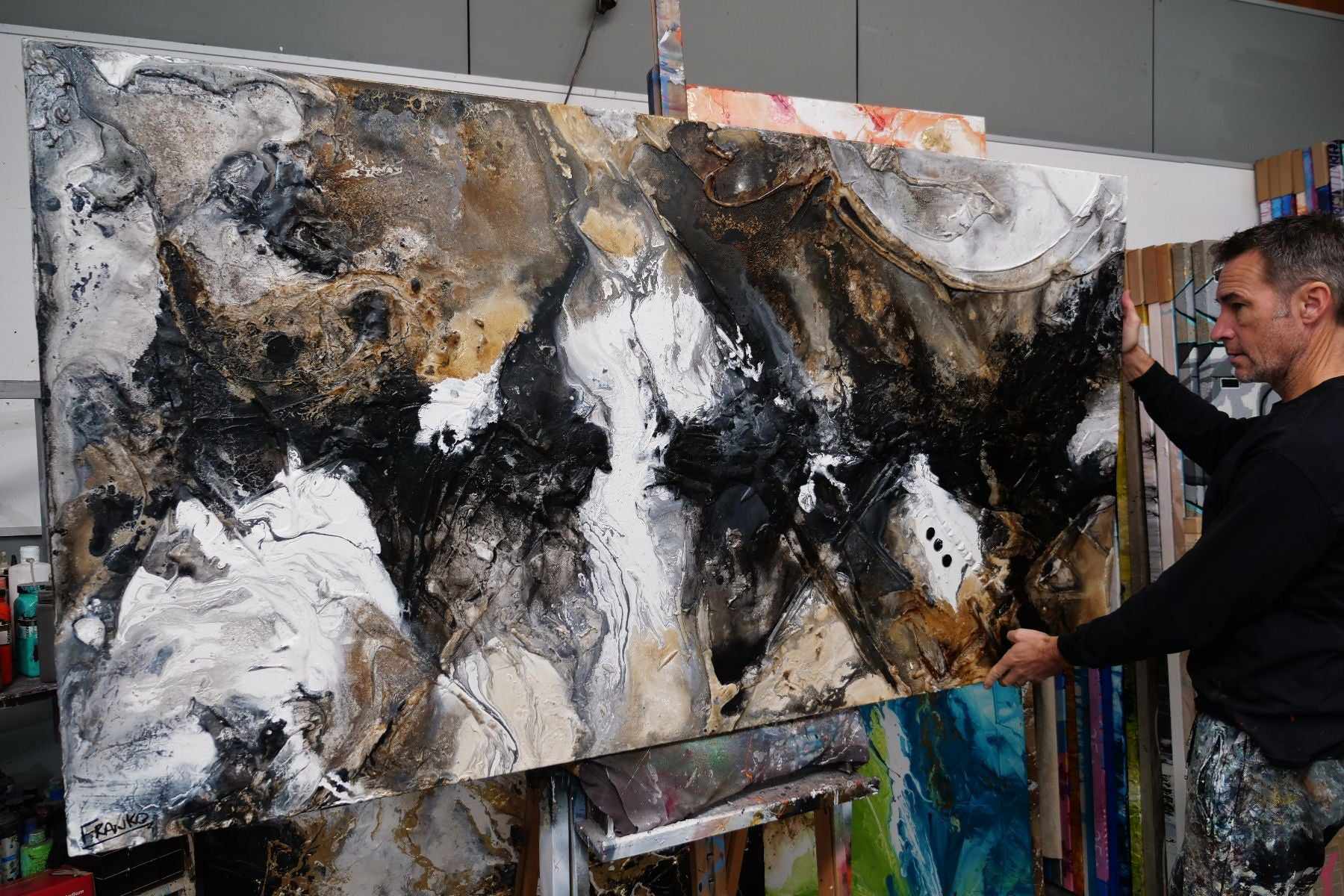 Tectonic 190cm x 100cm Brown Black Textured Abstract Painting (SOLD)