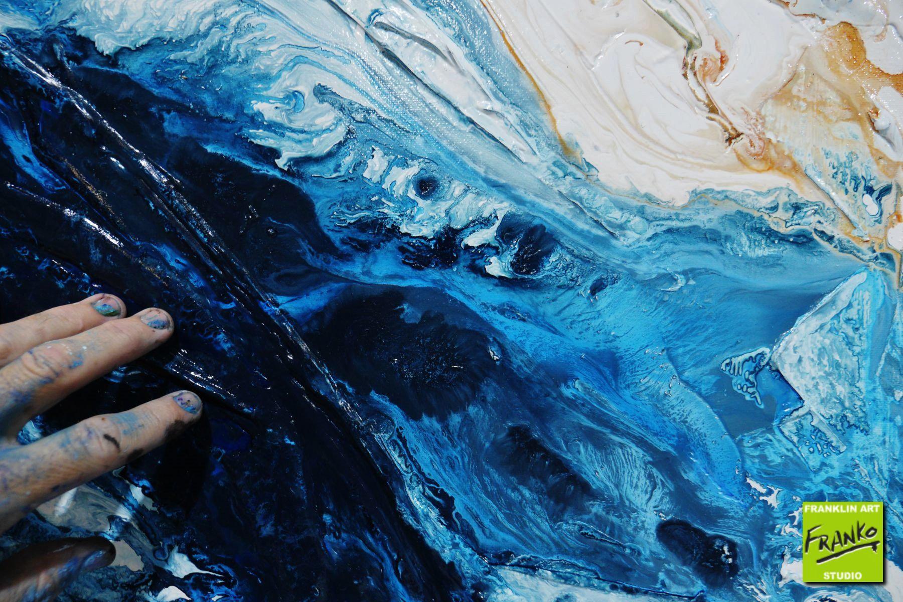 The Cay 100cm x 100cm White Blue Textured Abstract Painting (SOLD)