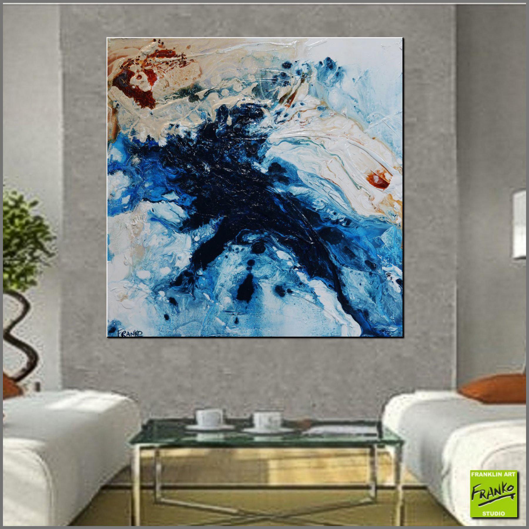 The Cay 100cm x 100cm White Blue Textured Abstract Painting (SOLD)-Abstract-Franko-[huge]-[Australian]-[best Selling]-Franklin Art Studio