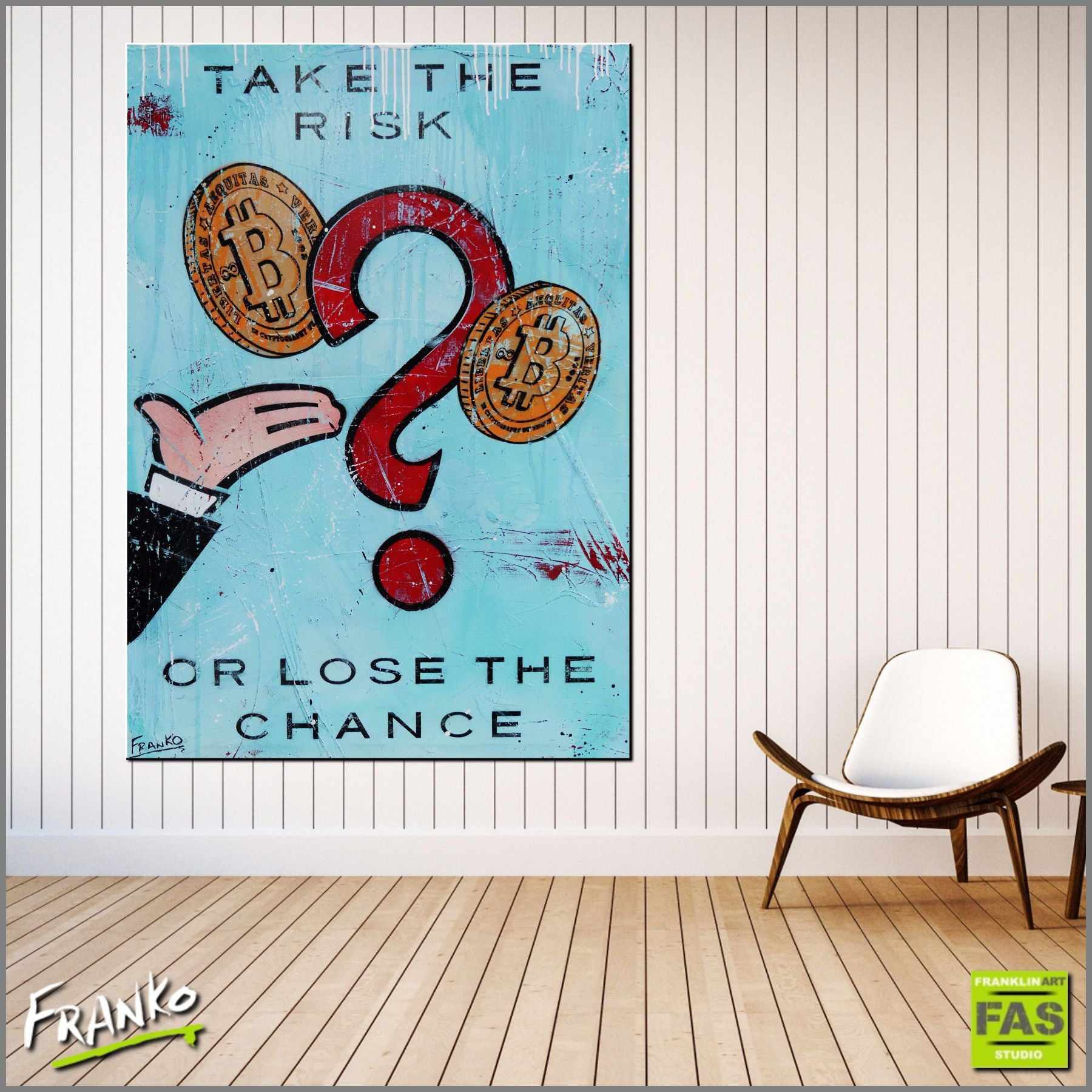 The Chance 140cm x 100cm Monopoly Man Bitcoin (SOLD)-bitcoin themed-Franko-[huge]-[Australian]-[best Selling]-Franklin Art Studio