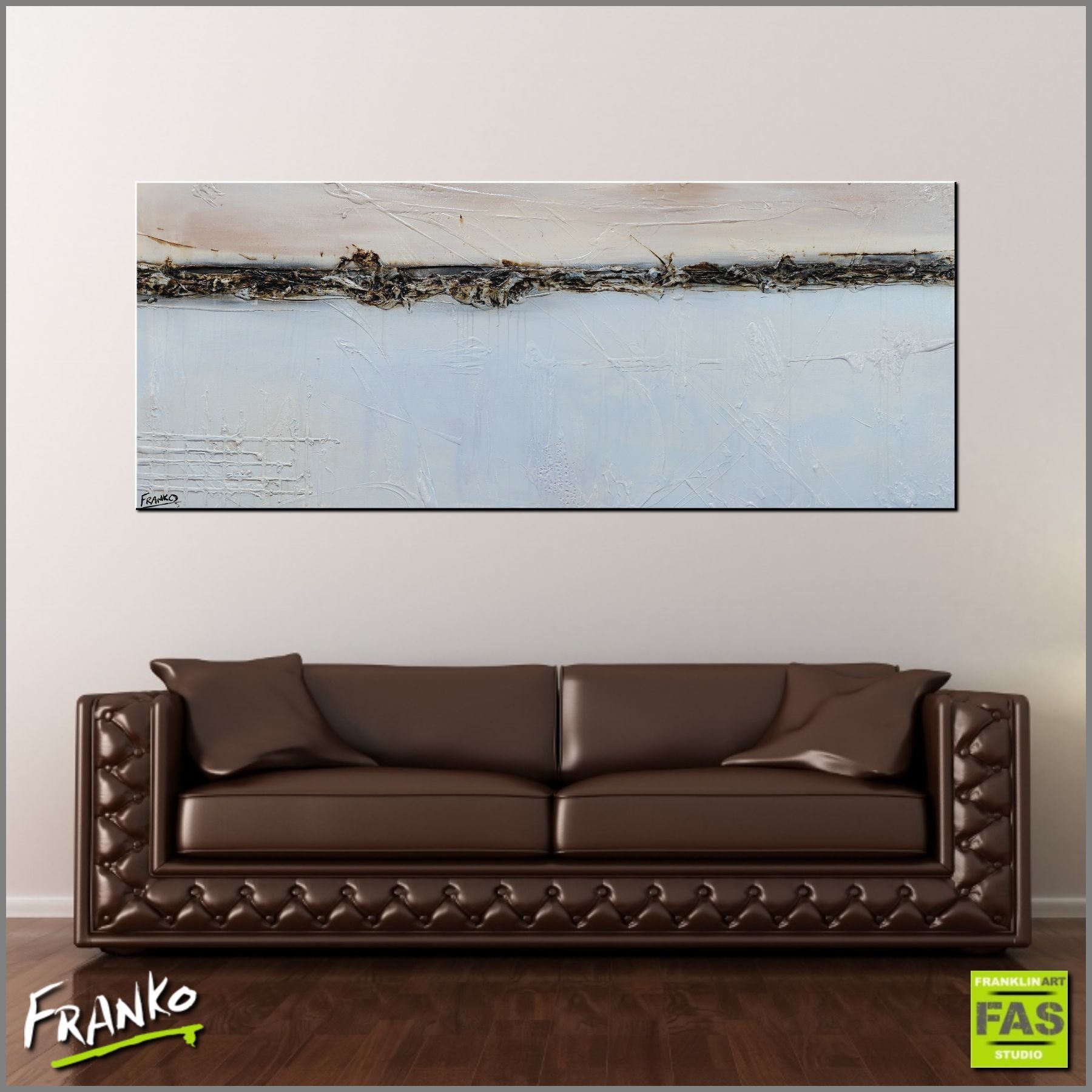 The Distance 200cm x 80cm Blue Creme Abstract Painting (SOLD)-Abstract-Franko-[Franko]-[huge_art]-[Australia]-Franklin Art Studio