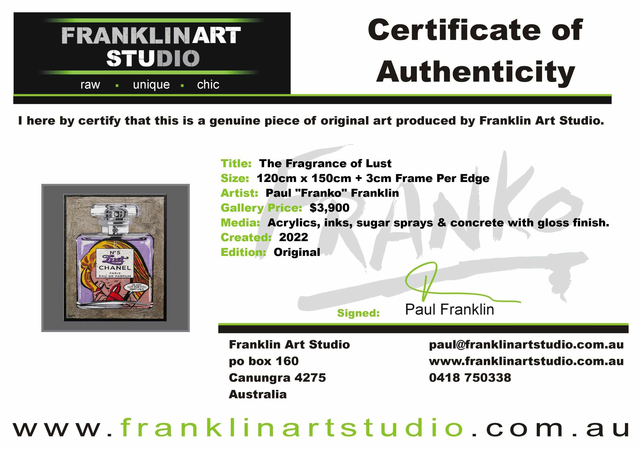 The Fragrance of Lust 120cm x 150cm Chanel Industrial Concrete Urban Pop Art Painting With Custom Etched Frame (SOLD)-concrete-Franko-[franko_art]-[beautiful_Art]-[The_Block]-Franklin Art Studio