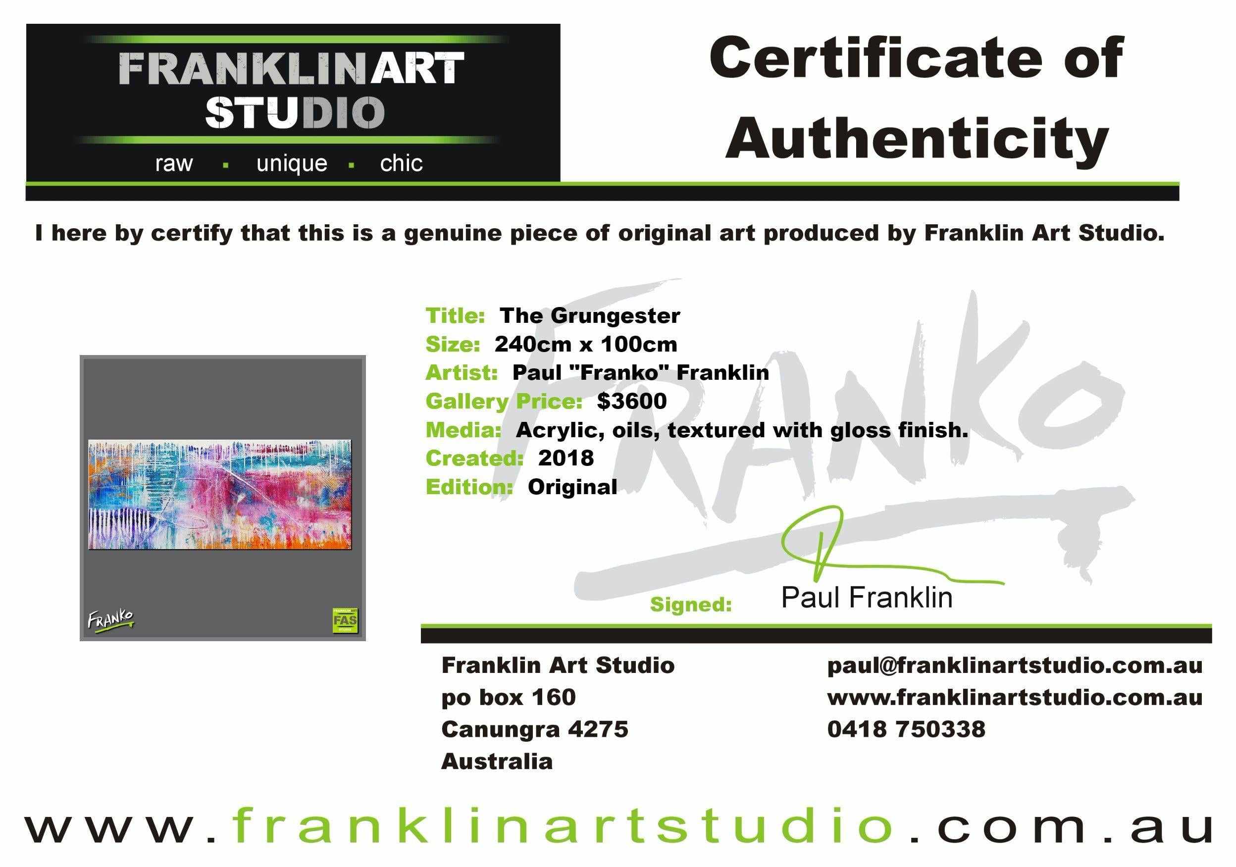 The Grungester 240cm x 100cm Colourful Textured Abstract Painting (SOLD)-abstract-Franko-[franko_art]-[beautiful_Art]-[The_Block]-Franklin Art Studio