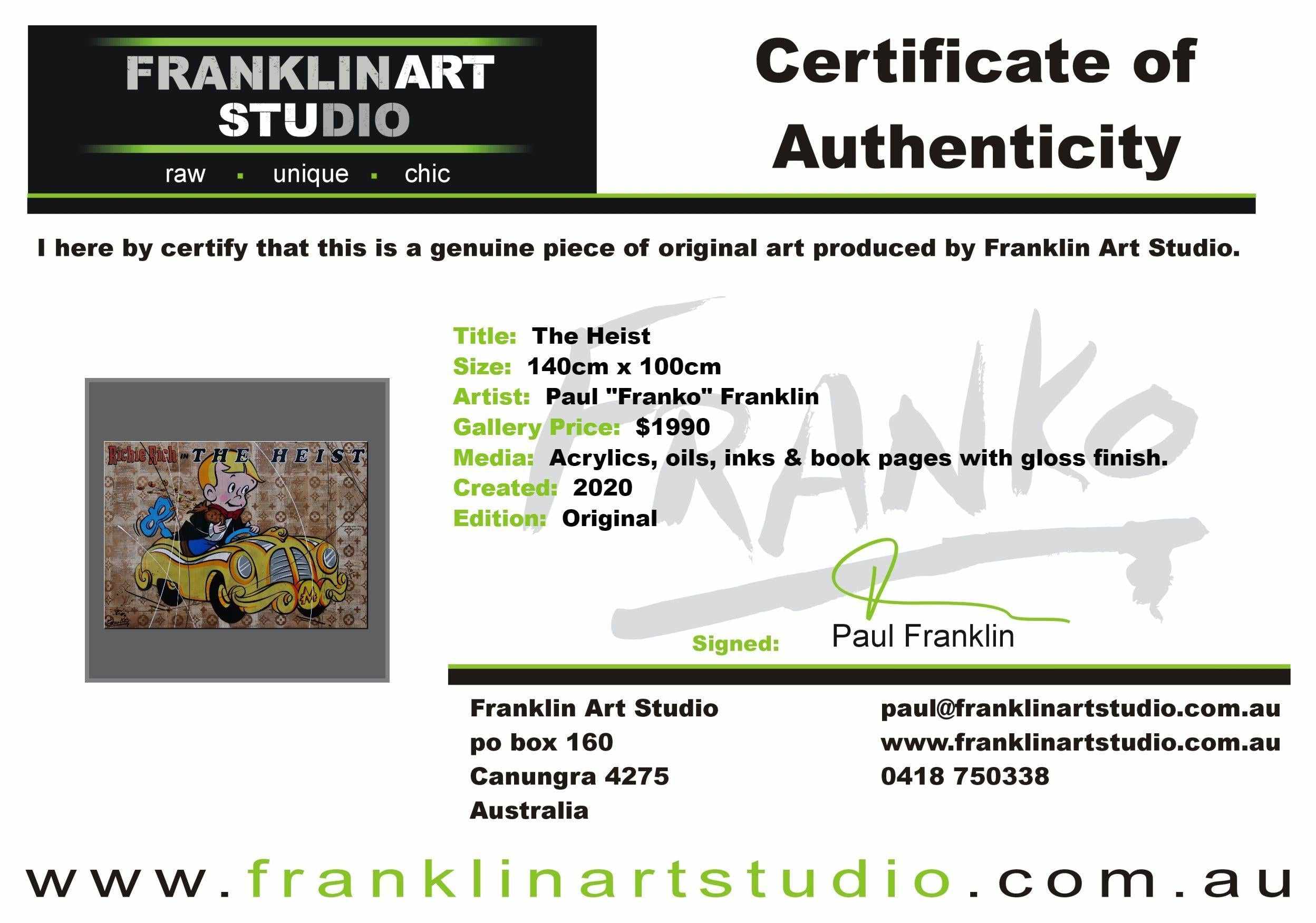 The Heist 140cm x 100cm Richie Rich Urban Pop Book Club Painting (SOLD)-book club-Franko-[franko_art]-[beautiful_Art]-[The_Block]-Franklin Art Studio