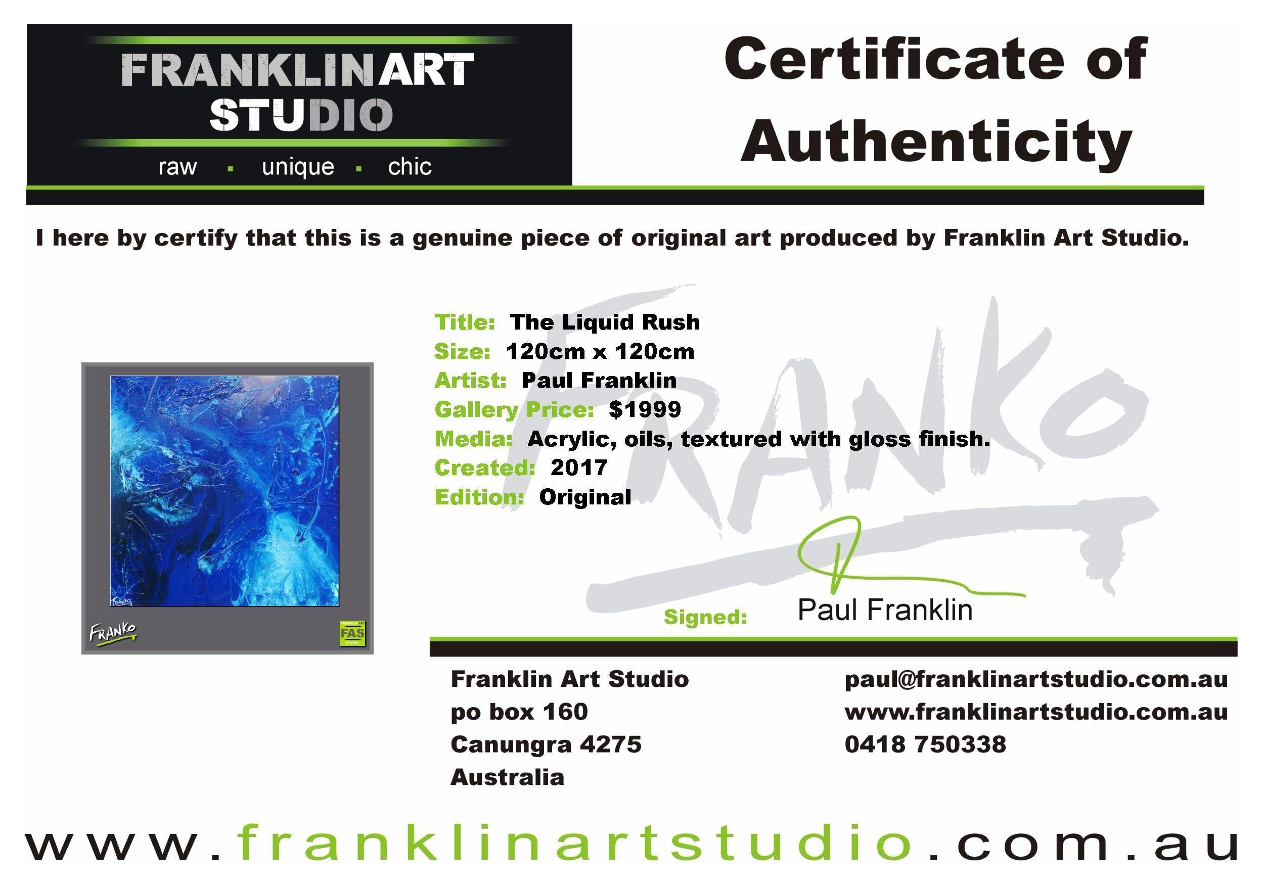 The Liquid Rush 120cm x 120cm Blue Abstract Painting (SOLD)-abstract-Franko-[franko_art]-[beautiful_Art]-[The_Block]-Franklin Art Studio