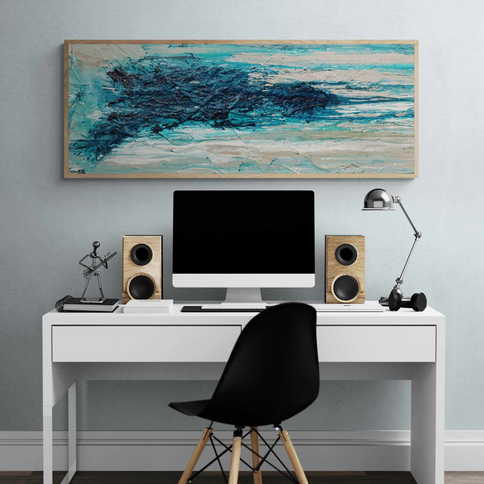 The Malted Southern 160cm x 60cm Cream Blue Textured Abstract Painting-Abstract-Franko-[franko_artist]-[Art]-[interior_design]-Franklin Art Studio