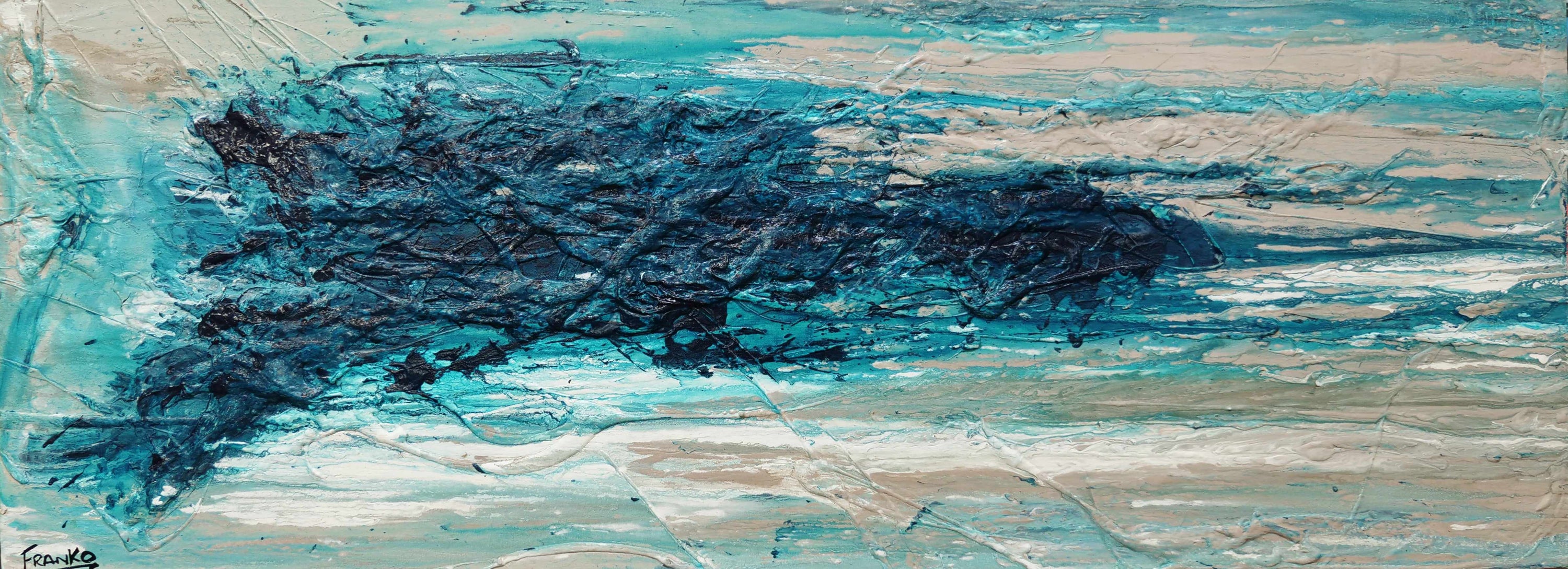 The Malted Southern 160cm x 60cm Cream Blue Textured Abstract Painting-Abstract-Franko-[Franko]-[Australia_Art]-[Art_Lovers_Australia]-Franklin Art Studio