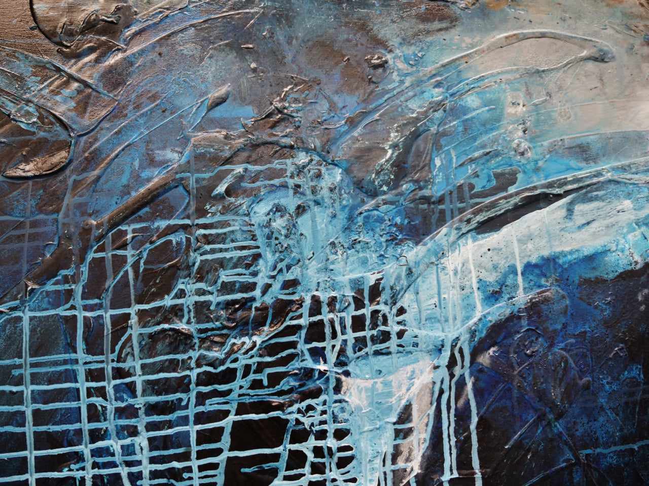 The Midnight View 240cm x 100cm Blue Black Textured Abstract Painting (SOLD)
