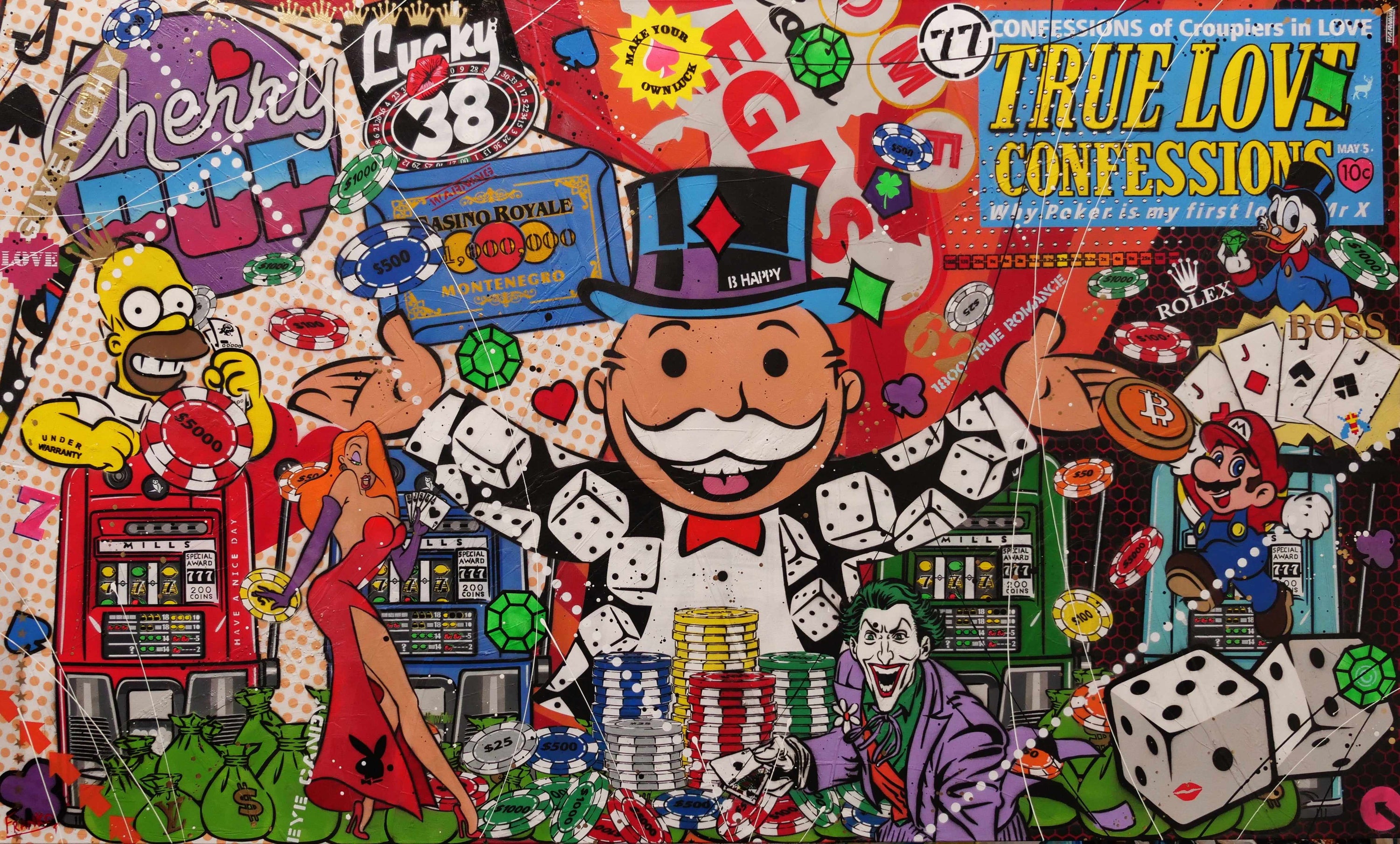 The Monopoly Gambler 250cm x 150cm Monopoly Man Textured Urban Pop Art Painting (SOLD)-Urban Pop Art-Franko-[Franko]-[Australia_Art]-[Art_Lovers_Australia]-Franklin Art Studio