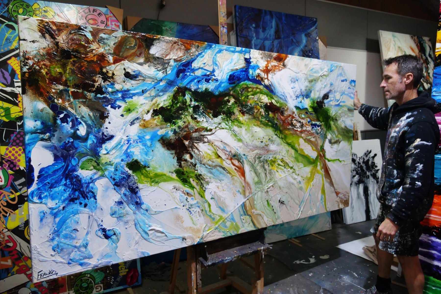 The Naturalist 240cm x 120cm Green Blue White Textured Abstract Painting (SOLD)-Abstract-Franko-[franko_artist]-[Art]-[interior_design]-Franklin Art Studio