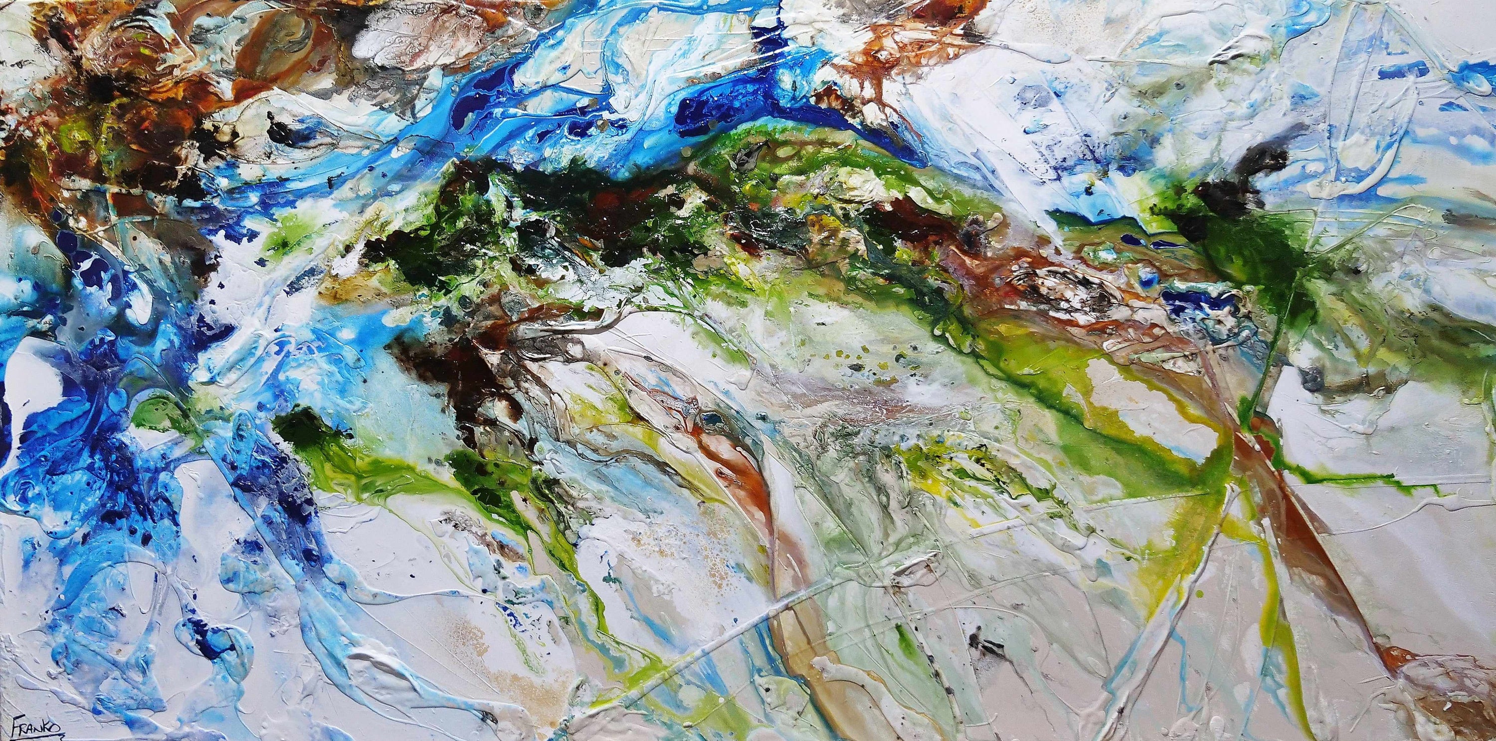 The Naturalist 240cm x 120cm Green Blue White Textured Abstract Painting (SOLD)-Abstract-Franko-[Franko]-[Australia_Art]-[Art_Lovers_Australia]-Franklin Art Studio