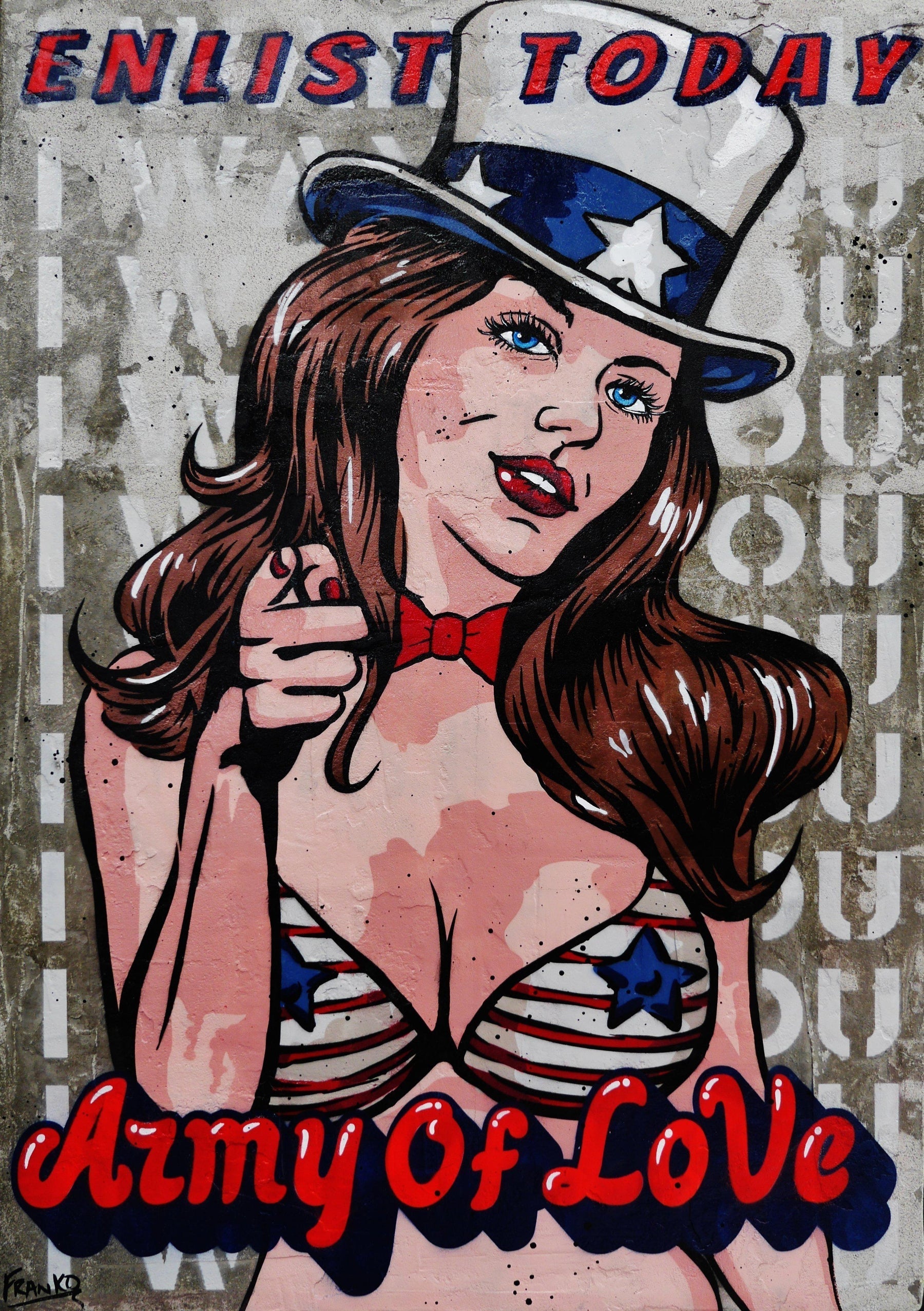 The New Army 140cm x 100cm Love Army Recruitment Textured Urban Pop Art Painting (SOLD)-concrete-Franko-[Franko]-[Australia_Art]-[Art_Lovers_Australia]-Franklin Art Studio