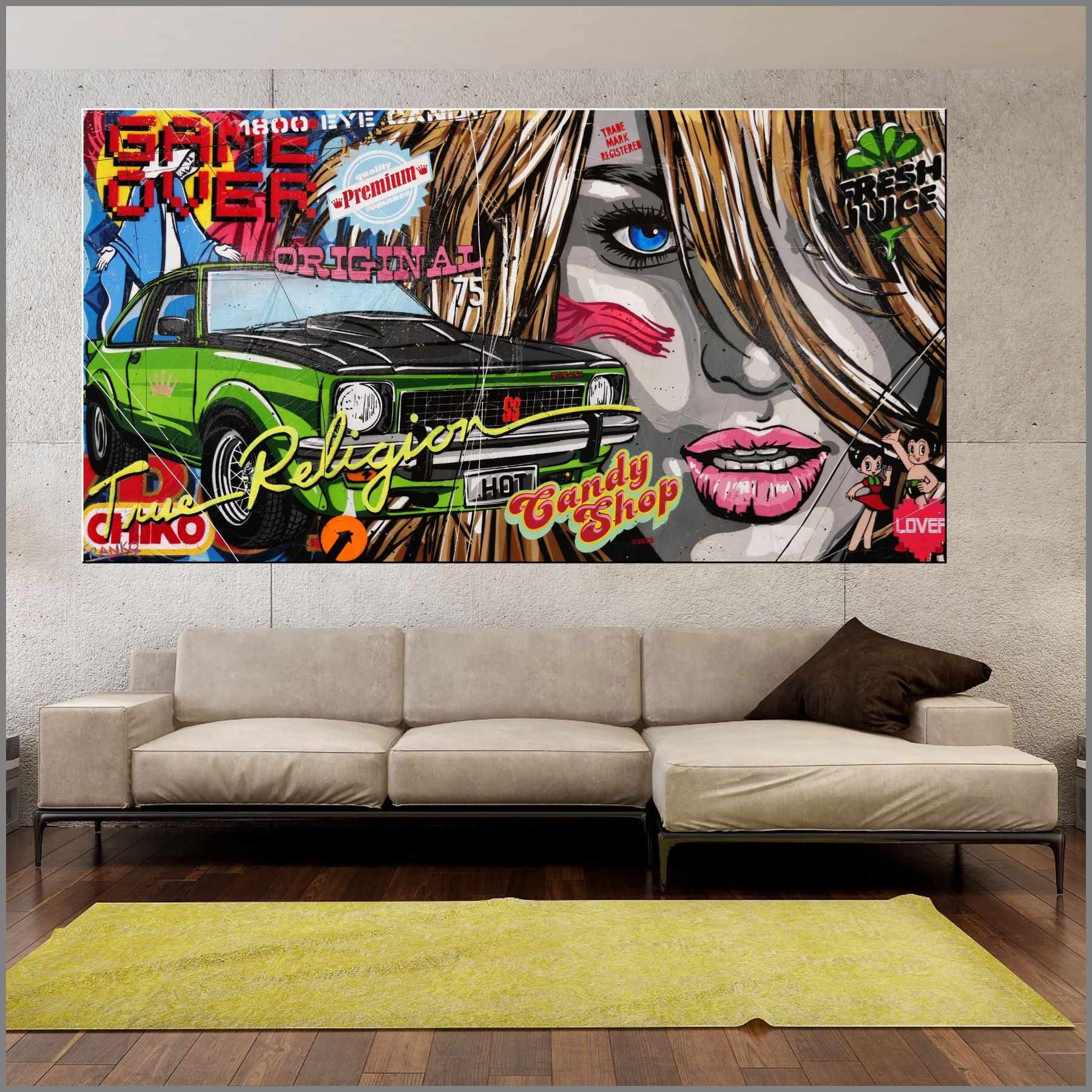 The Religion of Torana 190cm x 100cm Holden Torana Textured Urban Pop Art Painting (SOLD)-urban pop-Franko-[Franko]-[huge_art]-[Australia]-Franklin Art Studio