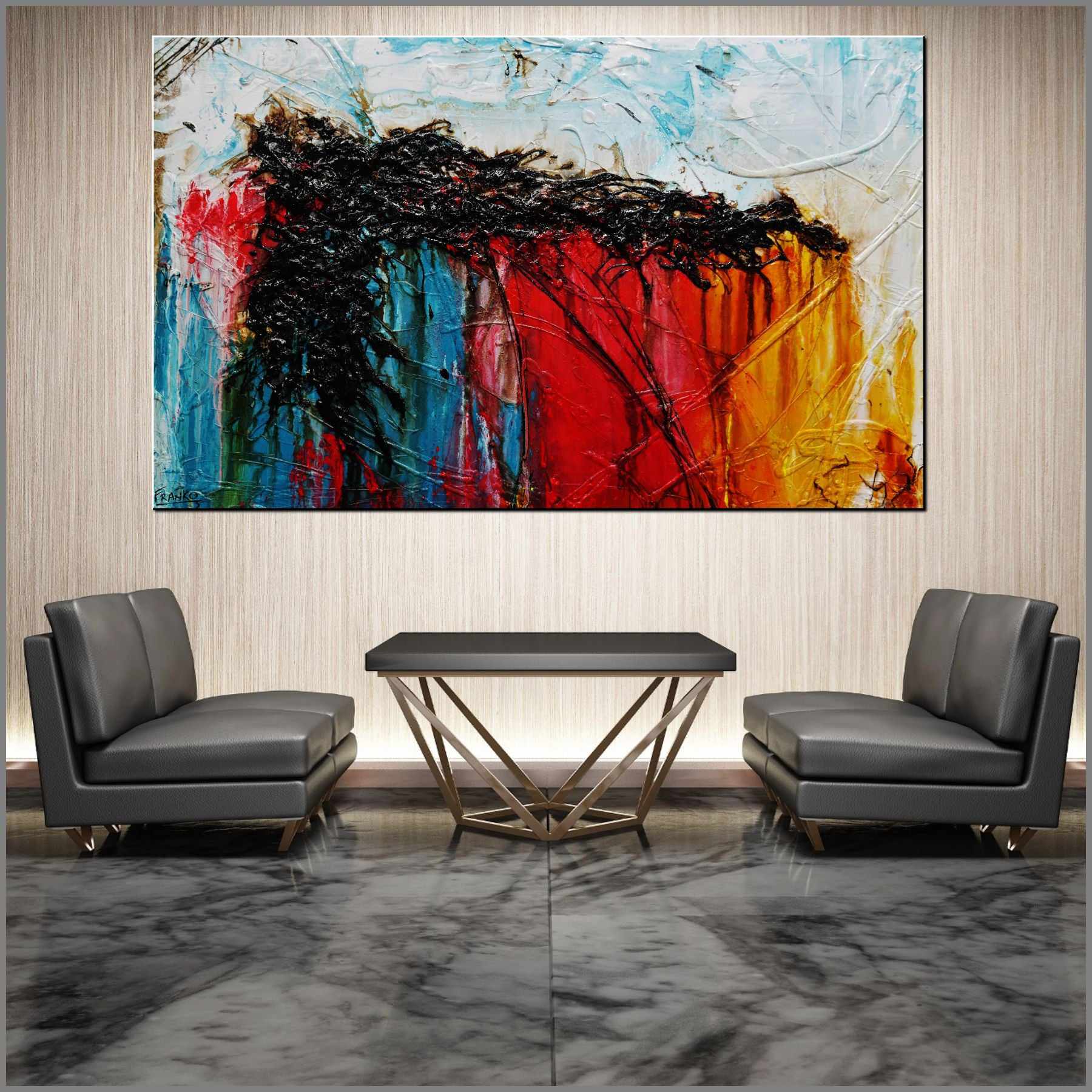 The Trippy Trip 160cm x 100cm White Black Red Yellow Blue Textured Abstract Painting (SOLD)-Abstract-Franko-[Franko]-[huge_art]-[Australia]-Franklin Art Studio