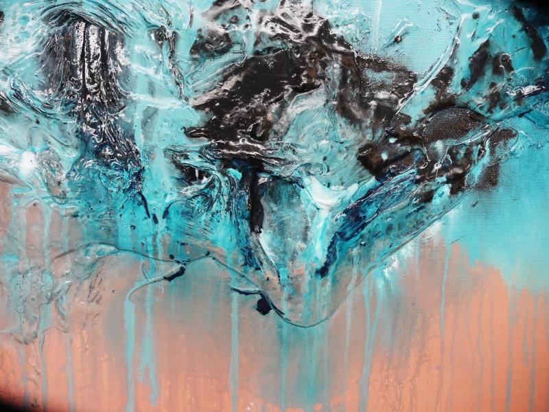 The Turquoise Magic 100cm x 100cm Blue and Pink Abstract Painting (SOLD)