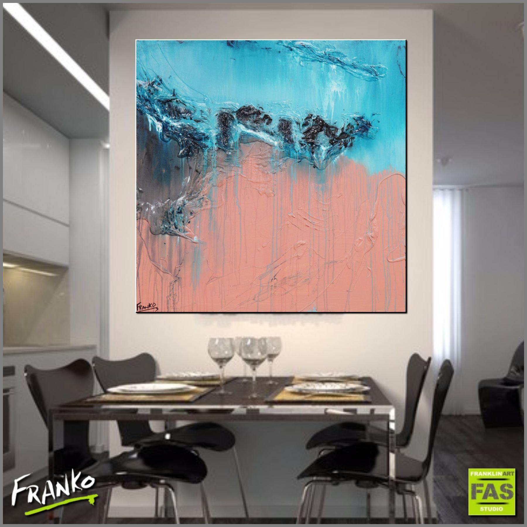 The Turquoise Magic 100cm x 100cm Blue and Pink Abstract Painting (SOLD)-abstract-Franko-[Franko]-[huge_art]-[Australia]-Franklin Art Studio