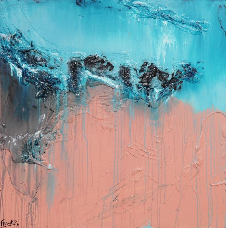 The Turquoise Magic 100cm x 100cm Blue and Pink Abstract Painting (SOLD)-abstract-Franko-[Franko]-[Australia_Art]-[Art_Lovers_Australia]-Franklin Art Studio