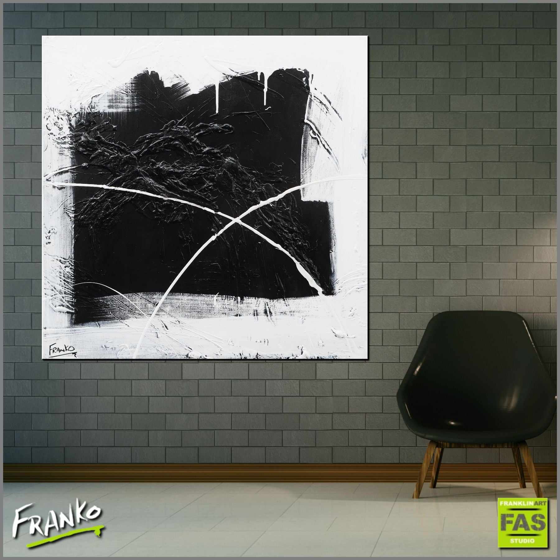 The Window 100cm x 100cm Minimalist Black White Abstract Painting (SOLD)-Abstract-Franko-[Franko]-[huge_art]-[Australia]-Franklin Art Studio