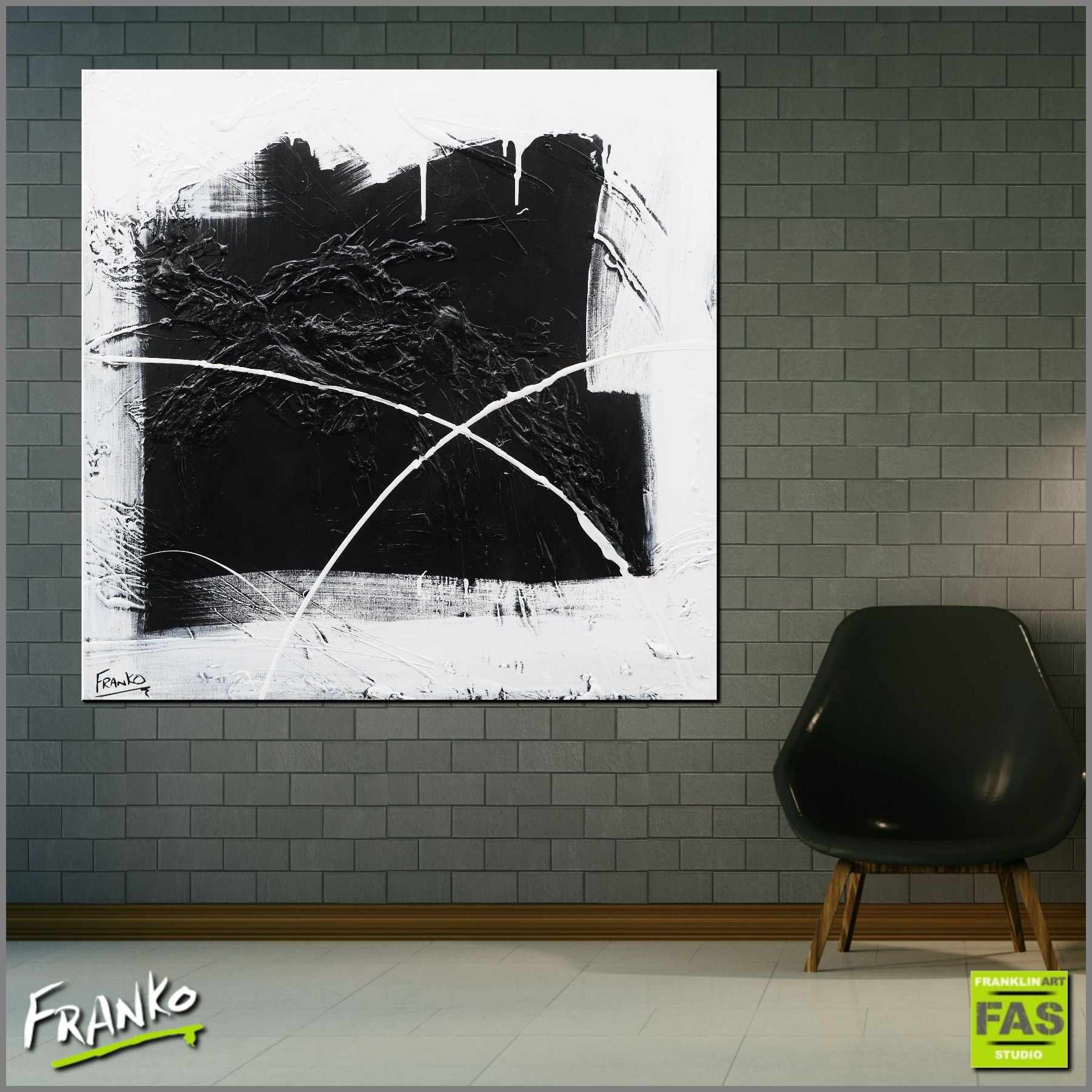 The Window 100cm x 100cm Minimalist Black White Abstract Painting (SOLD)-Abstract-Franko-[huge]-[Australian]-[best Selling]-Franklin Art Studio