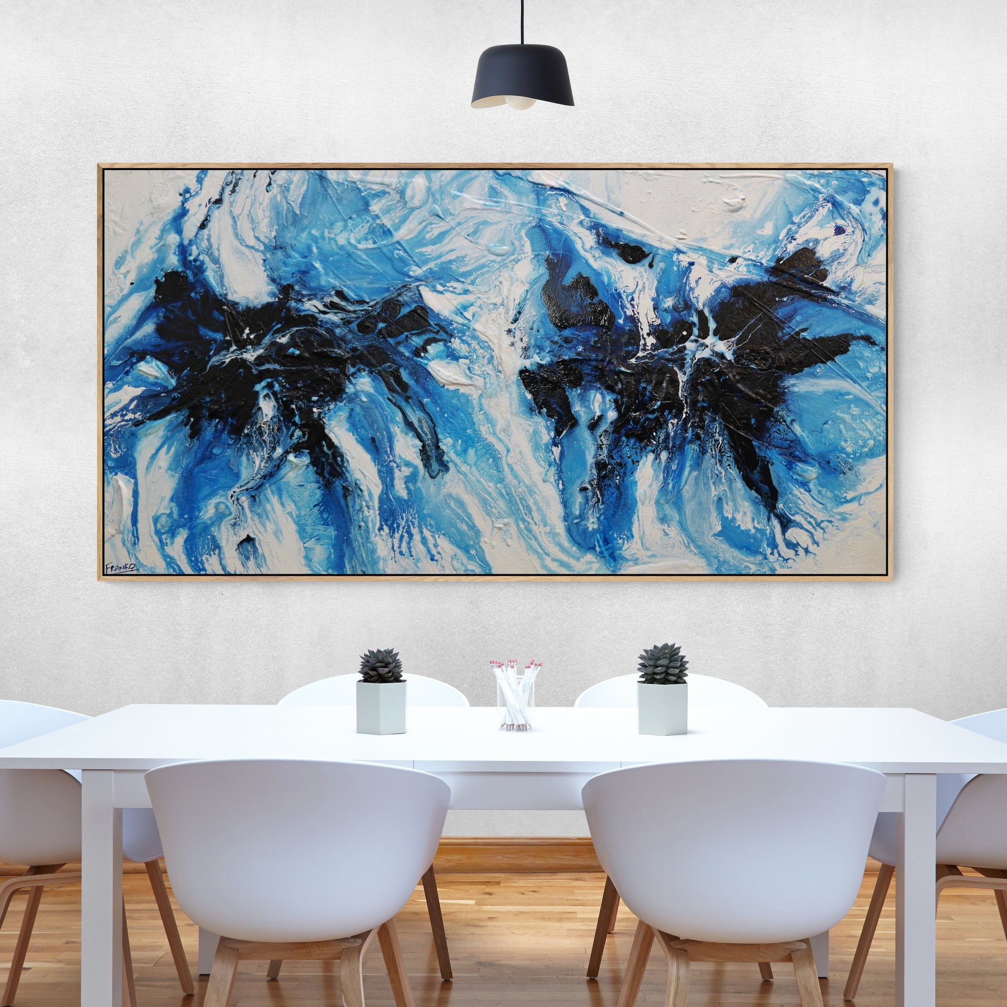 Midnight Ice 190cm x 100cm Blue White Textured Abstract Painting