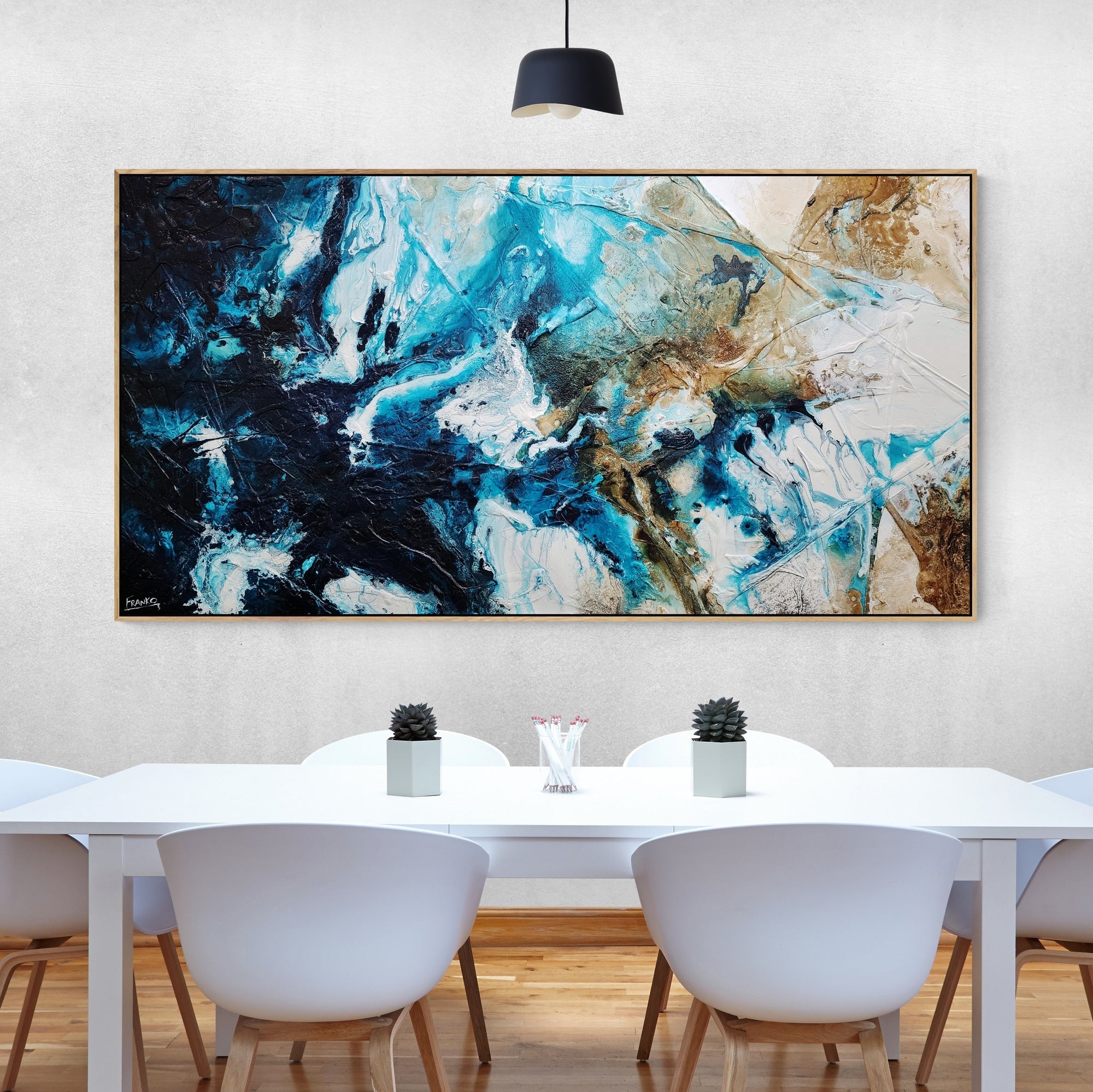 Southern Honey 190cm x 100cm Black Teal White Textured Abstract Painting (SOLD)-Abstract-Franko-[huge]-[Australian]-[best Selling]-Franklin Art Studio