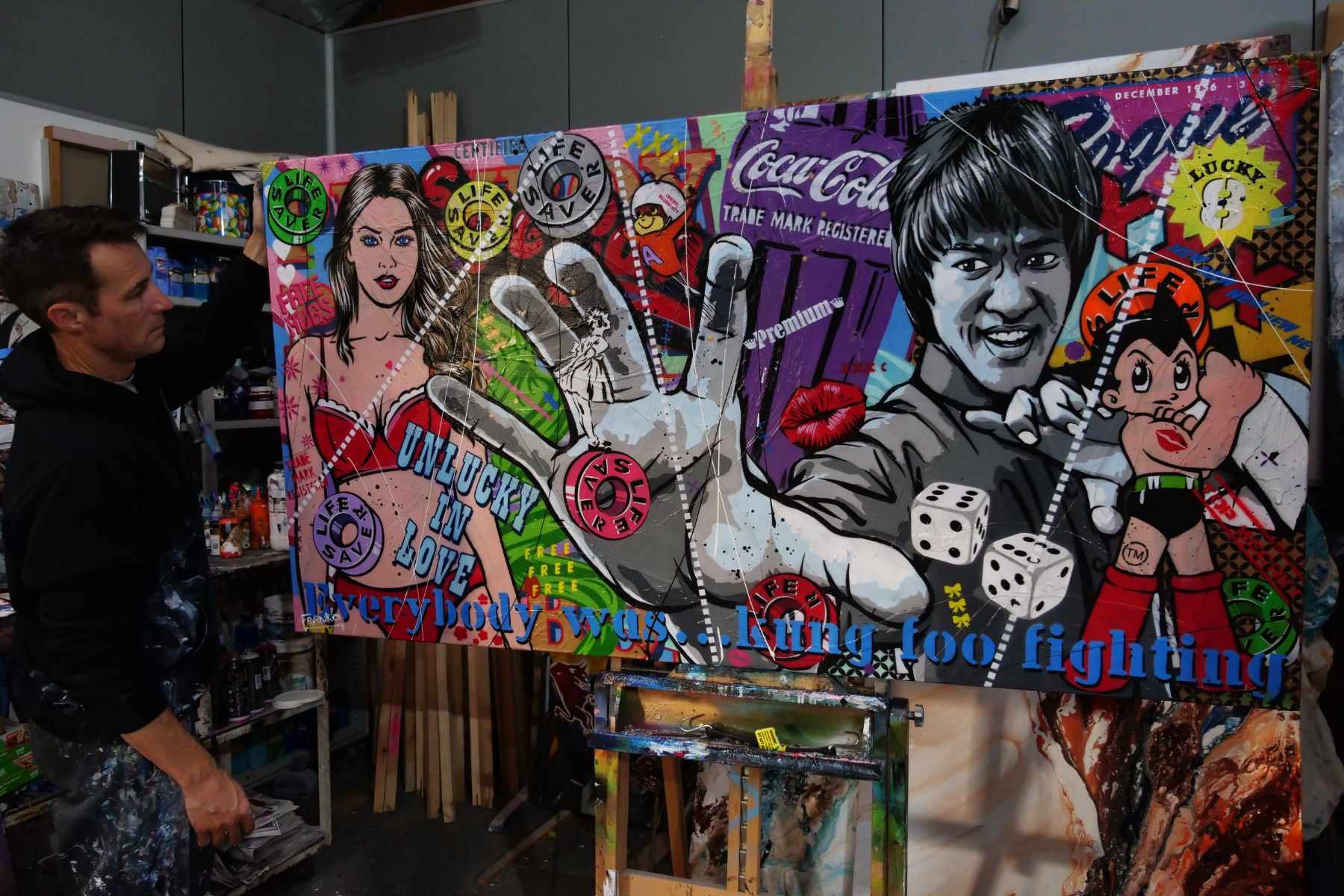 They Call Me Bruce 190cm x 100cm Bruce Lee Kung Fu Textured Urban Pop Art Painting (SOLD)-Urban Pop Art-[Franko Artist]-[Gold Coast]-[Brisbane]-[Huge]-Franklin Art Studio