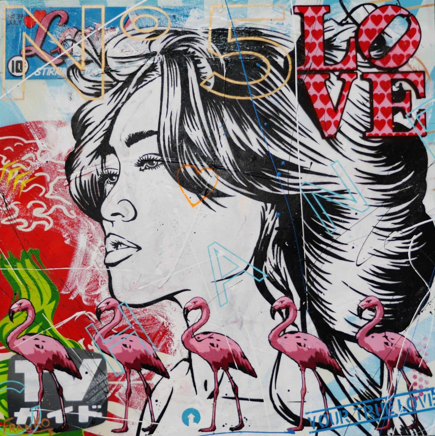 Thought 100cm x 100cm Geisha Textured Urban Pop Art Painting (SOLD)-urban pop-Franko-[Franko]-[Australia_Art]-[Art_Lovers_Australia]-Franklin Art Studio