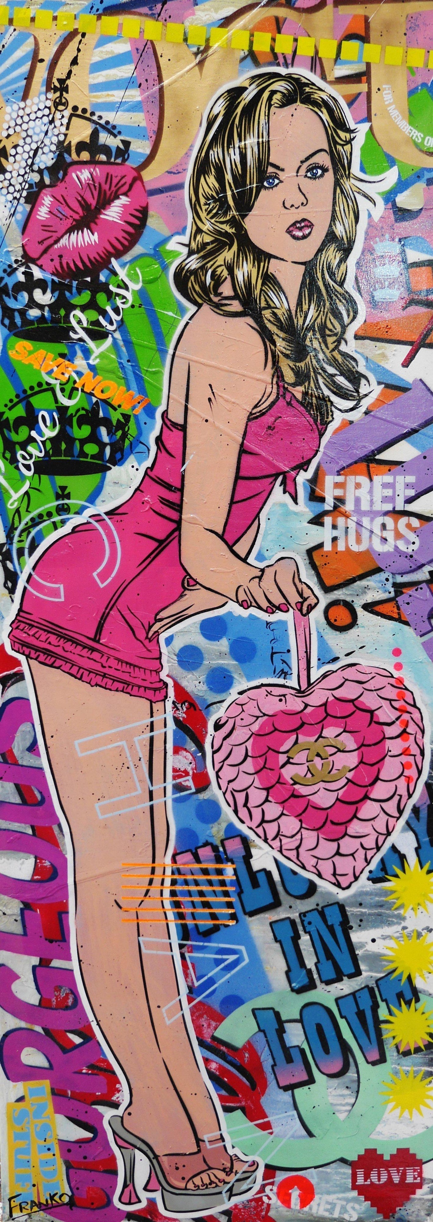 Tiara 160cm x 60cm Chanel Playboy Textured Urban Pop Art Painting (SOLD)-urban pop-Franko-[Franko]-[Australia_Art]-[Art_Lovers_Australia]-Franklin Art Studio