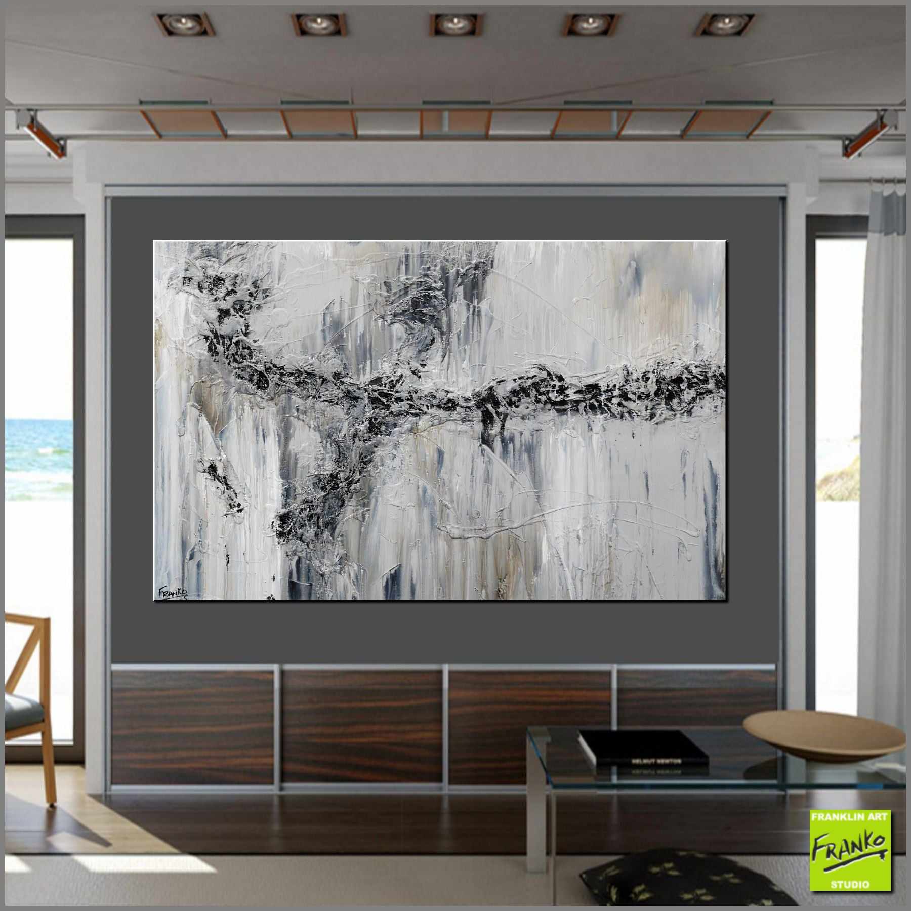 Time 160cm x 100cm Black Grey Textured Abstract Painting (SOLD)-Abstract-Franko-[Franko]-[huge_art]-[Australia]-Franklin Art Studio