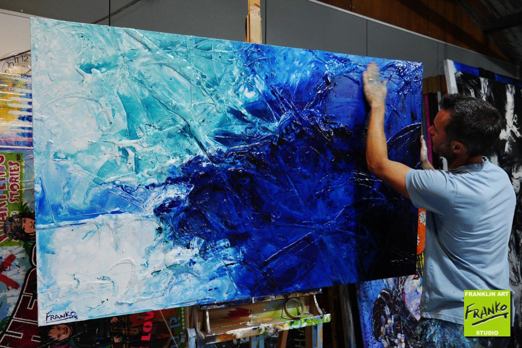 Titanium Blue 160cm x 100cm Blue White Textured Abstract Painting (SOLD)-Abstract-Franko-[franko_artist]-[Art]-[interior_design]-Franklin Art Studio