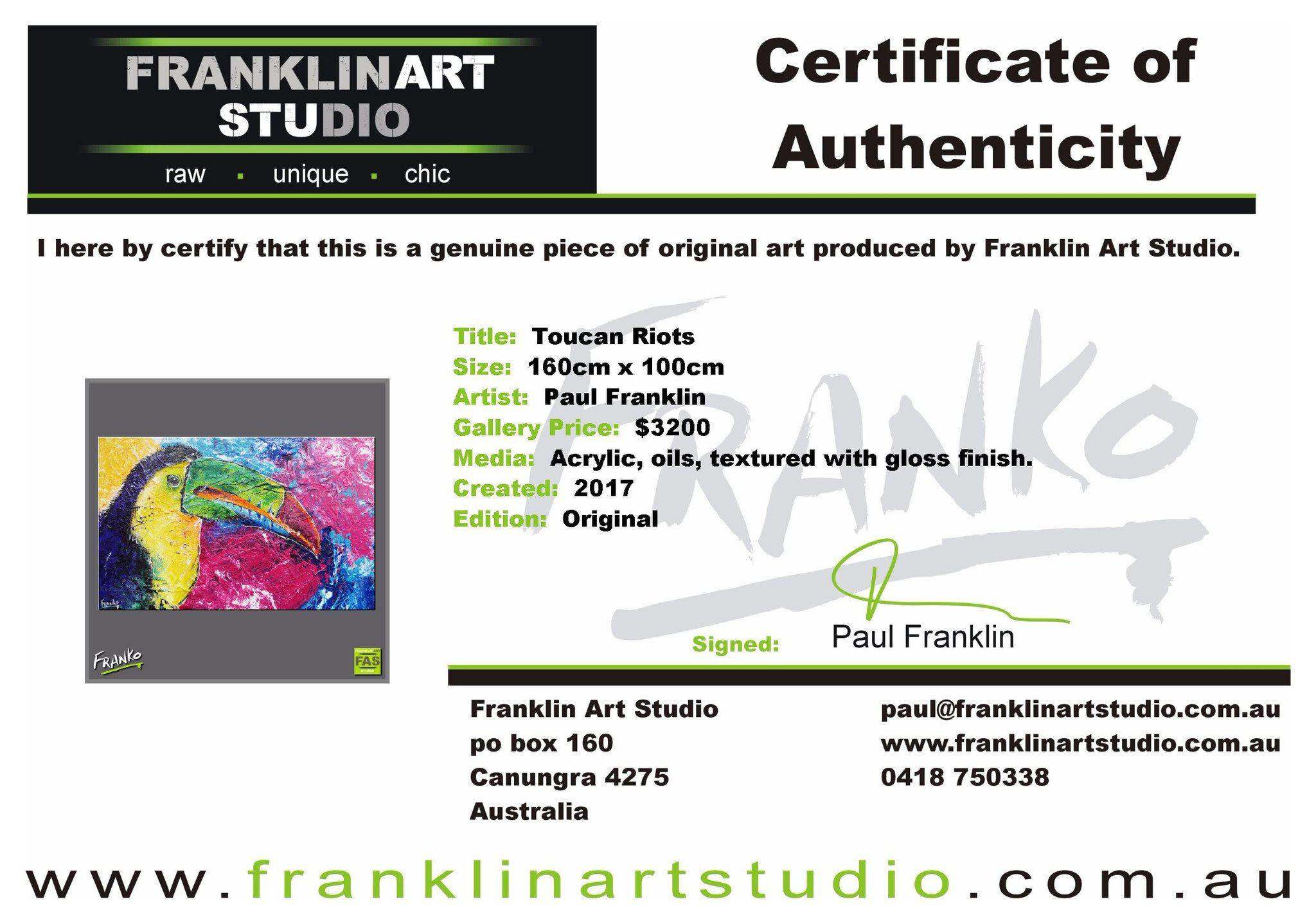 Toucan Riots 160cm x 100cm Toucan Painting (SOLD)-Animals-Franko-[franko_artist]-[Art]-[interior_design]-Franklin Art Studio