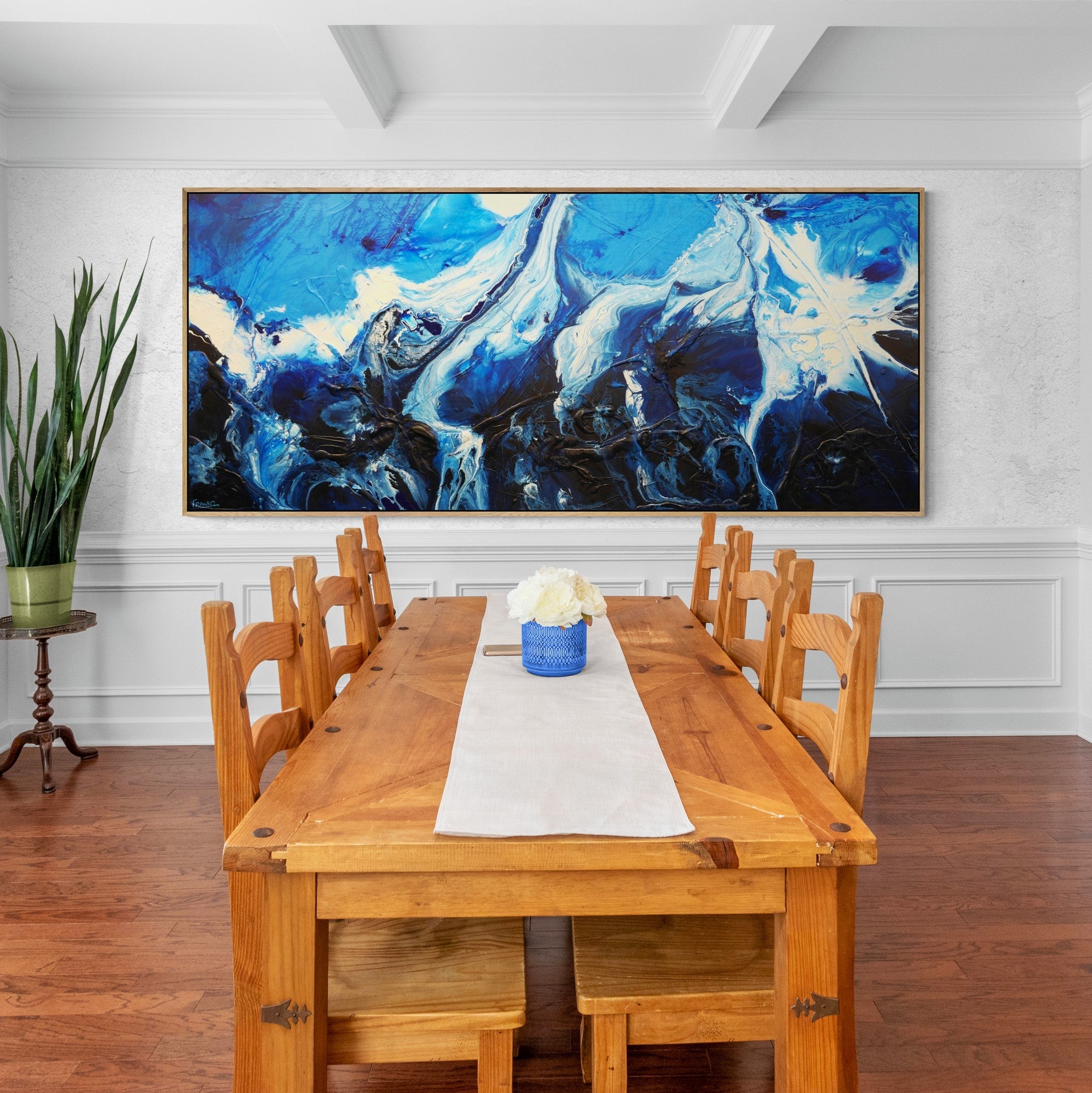 The Blue 270cm x 120cm Black Blue White Textured Abstract Painting (SOLD)-Abstract-Franko-[huge]-[Australian]-[best Selling]-Franklin Art Studio
