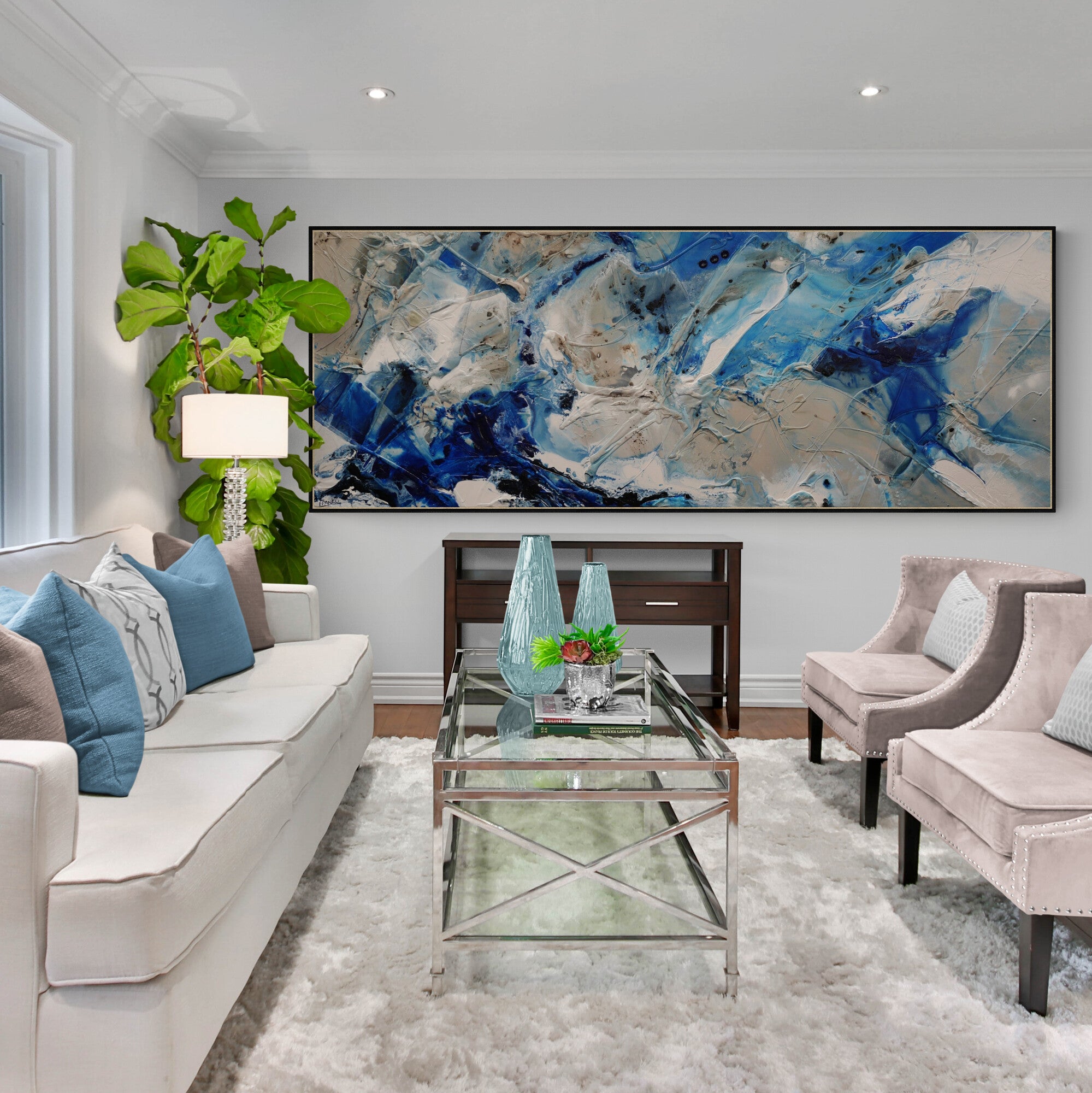 Rocking the Casbah 270cm x 100cm Phalto Mid Blues Honey White Textured Abstract Painting (SOLD)