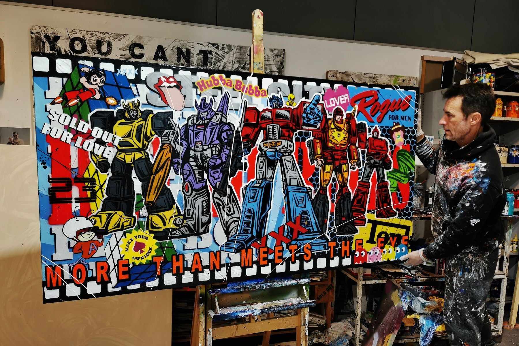 Transforming 190cm x 100cm Transformers Textured Urban Pop Art Painting (SOLD)-Urban Pop Art-[Franko Artist]-[Gold Coast]-[Brisbane]-[Huge]-Franklin Art Studio