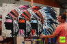 Triplex 190cm x 100cm Indian Headdress Textured Urban Pop Art Painting (SOLD)-concrete-[Franko Artist]-[Gold Coast]-[Brisbane]-[Huge]-Franklin Art Studio