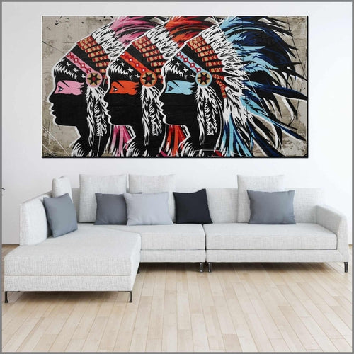 Triplex 190cm x 100cm Indian Headdress Textured Urban Pop Art Painting (SOLD)-concrete-Franko-[huge]-[Australian]-[best Selling]-Franklin Art Studio