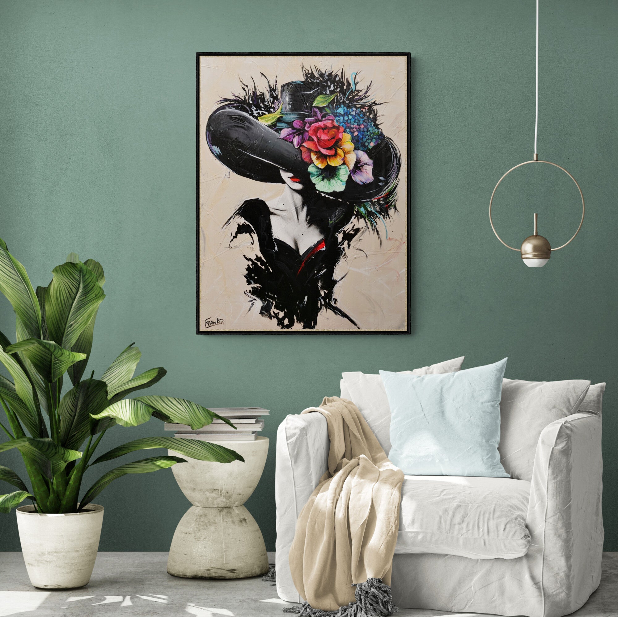 Summer 75cm x 100cm Flower Hat Abstract Elegance Textured Painting (SOLD)-people-[Franko Artist]-[Cheryl]-[Wendy]-[Gabriela]-Franklin Art Studio