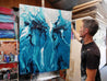 Turquoise Moon 120cm x 100cm Malt Teal Textured Abstract Painting-Abstract-Franko-[franko_artist]-[Art]-[interior_design]-Franklin Art Studio