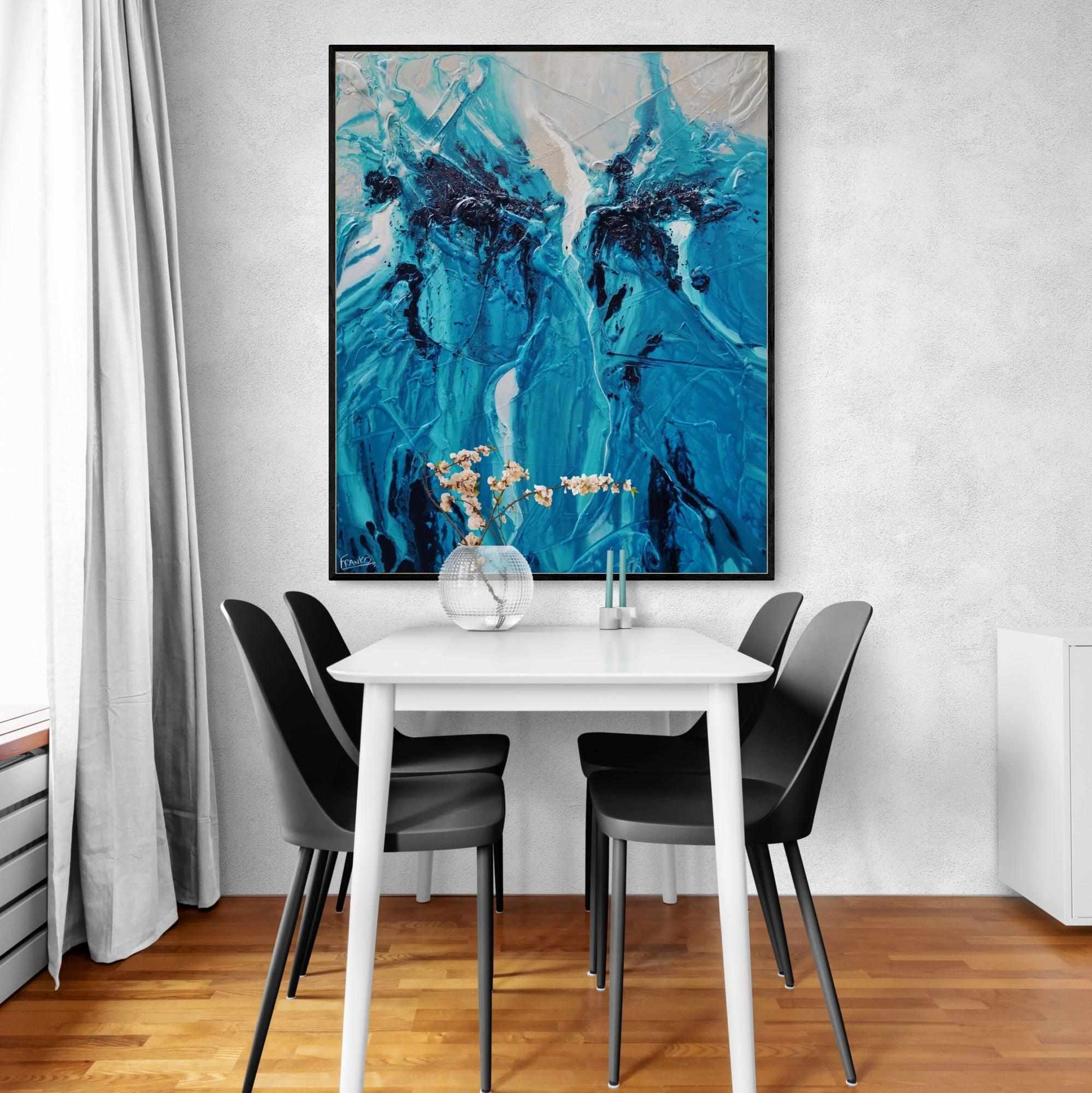 Turquoise Moon 120cm x 100cm Malt Teal Textured Abstract Painting-Abstract-Franko-[franko_art]-[beautiful_Art]-[The_Block]-Franklin Art Studio
