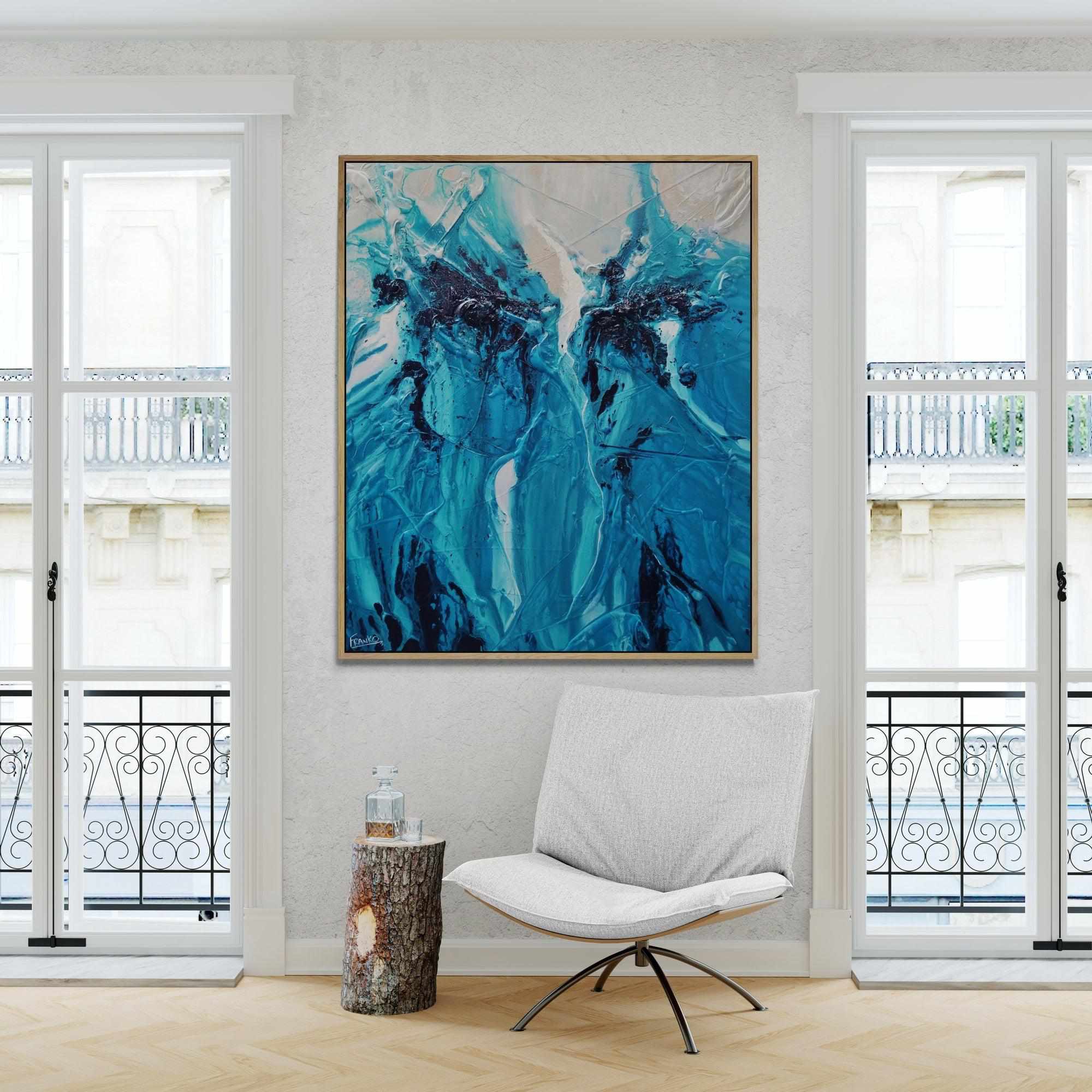Turquoise Moon 120cm x 100cm Malt Teal Textured Abstract Painting-Abstract-Franko-[Franko]-[huge_art]-[Australia]-Franklin Art Studio